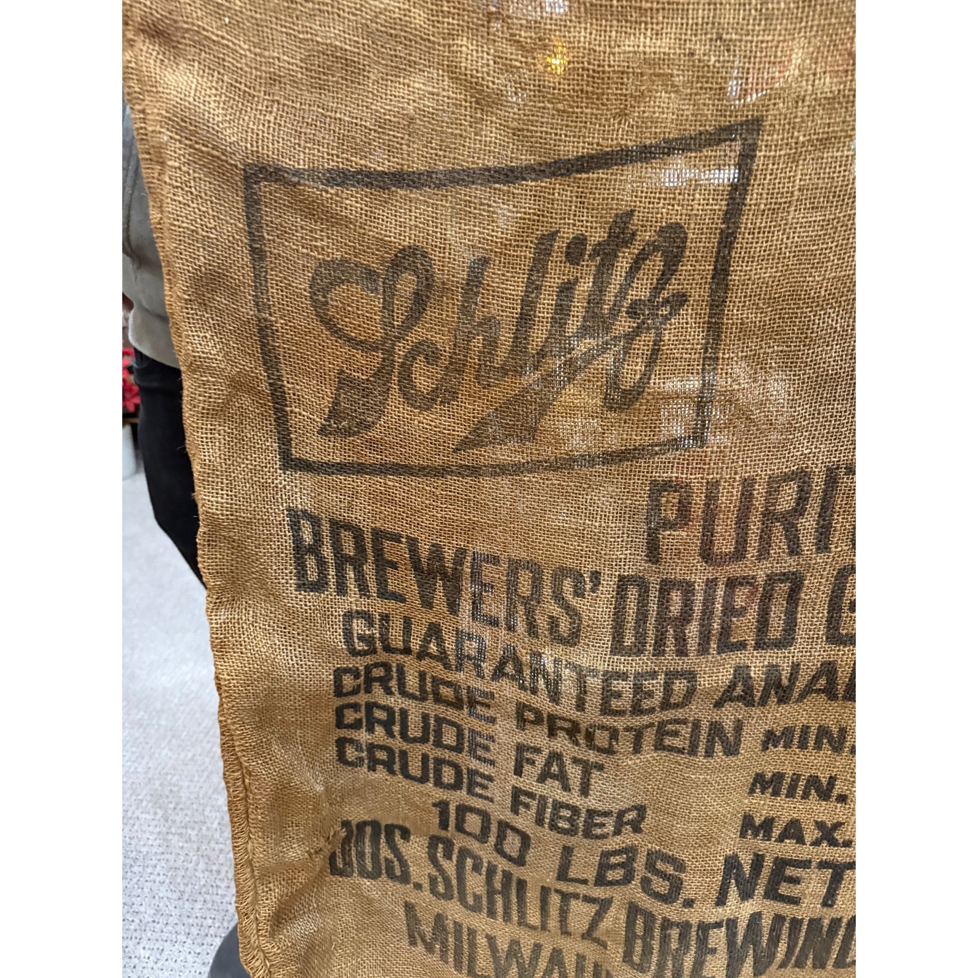Rare Vintage Schlitz Beer Malt Purity Grains Burlap 100lb Grain Bag Milwaukee