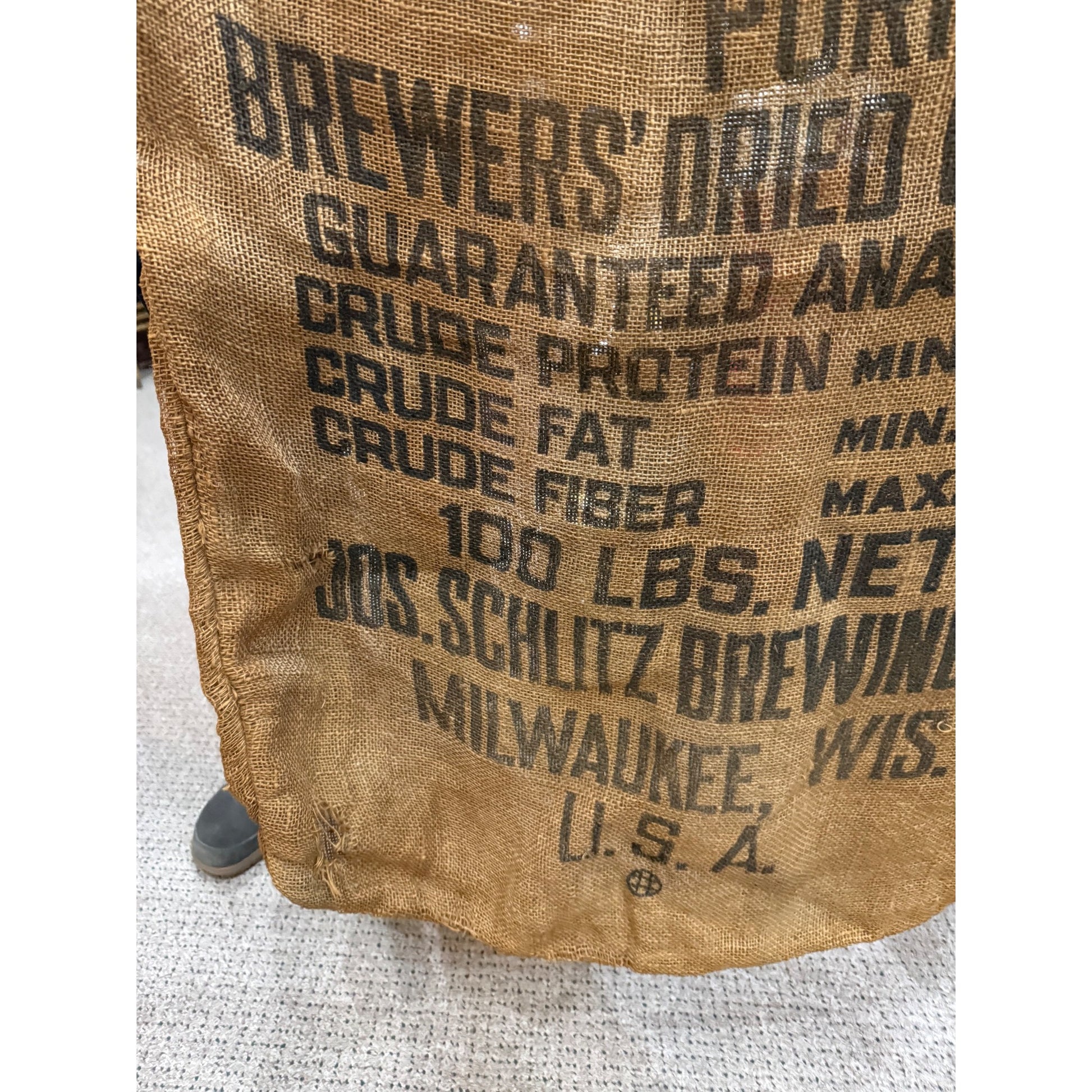 Rare Vintage Schlitz Beer Malt Purity Grains Burlap 100lb Grain Bag Milwaukee