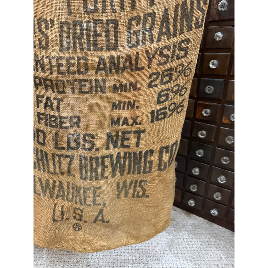 Rare Vintage Schlitz Beer Malt Purity Grains Burlap 100lb Grain Bag Milwaukee