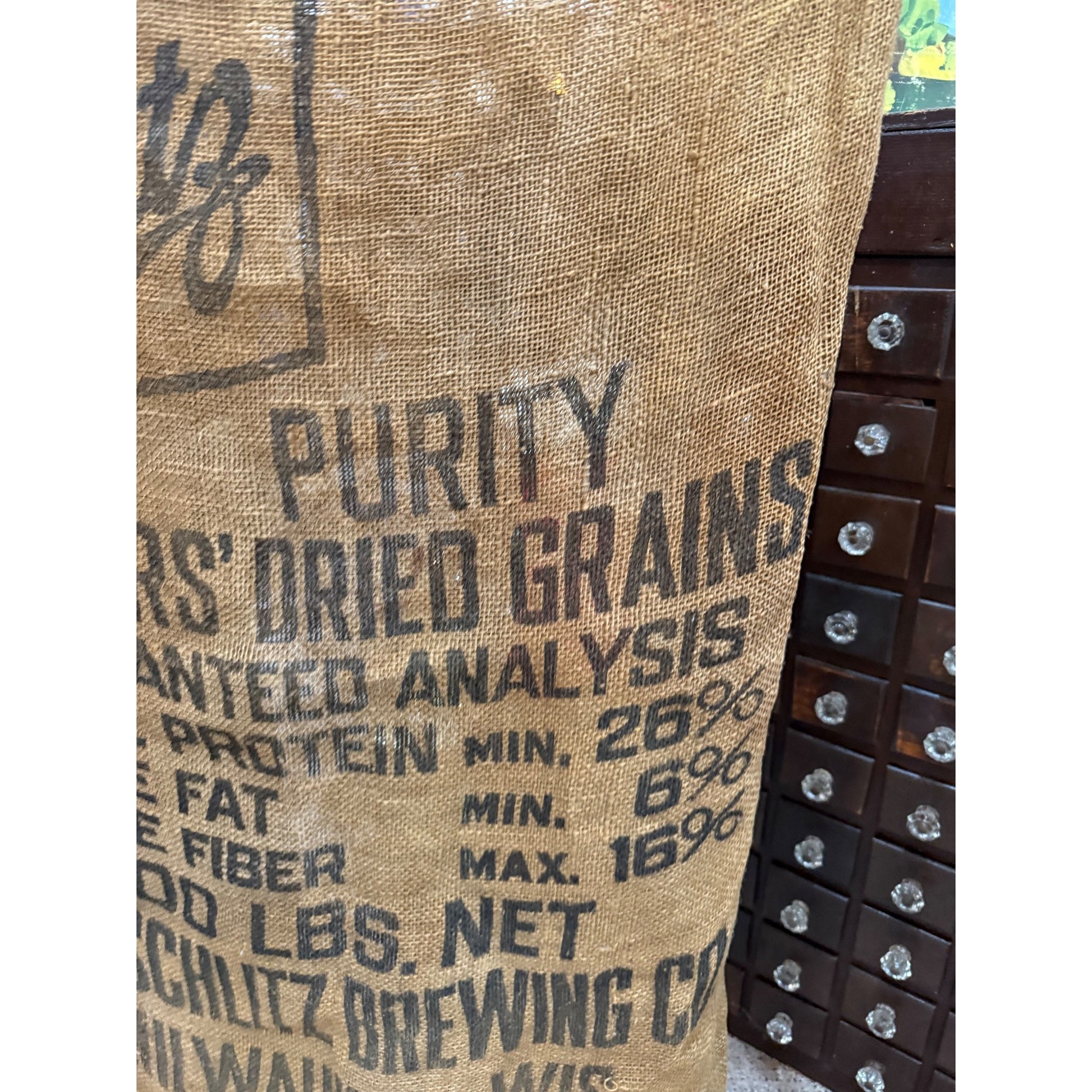 Rare Vintage Schlitz Beer Malt Purity Grains Burlap 100lb Grain Bag Milwaukee