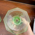 Vintage Uranium Glass Candlestick Holders Pair Etched Grape Pattern Depression Green