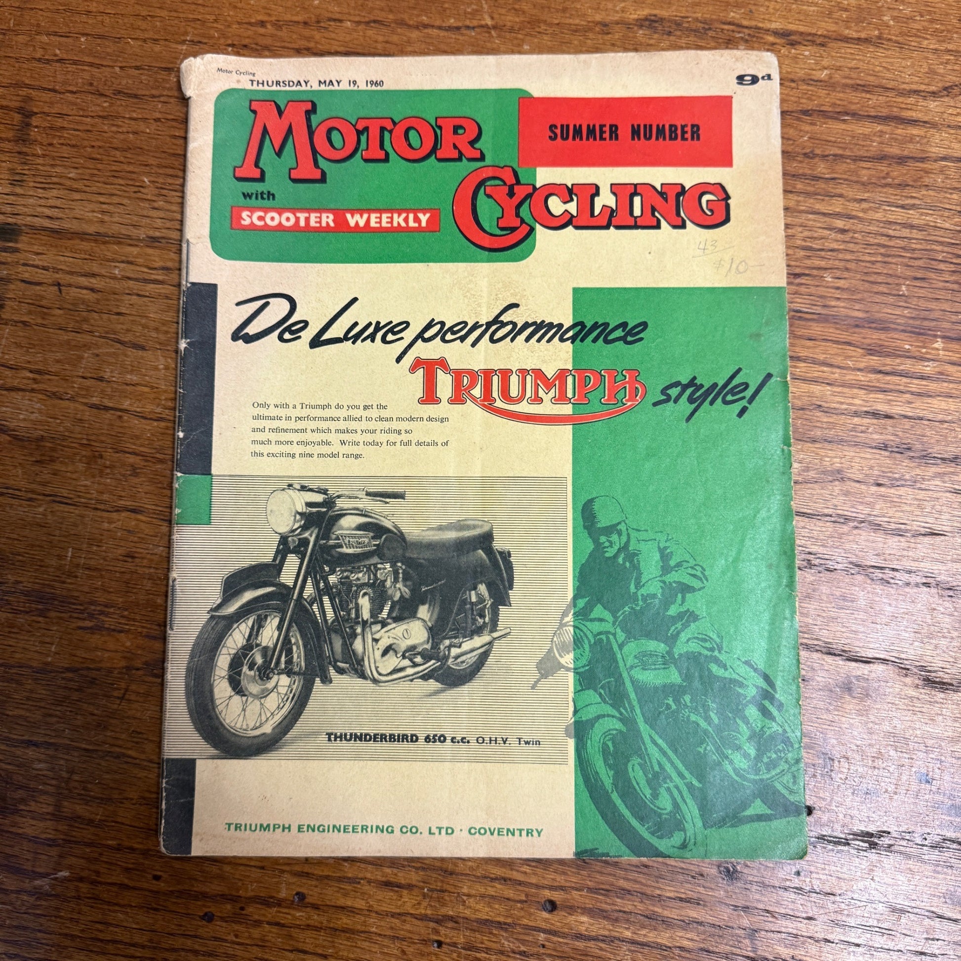 Vintage Motor Cycling Magazine May 1960 Triumph Thunderbird 650cc Motorcycling