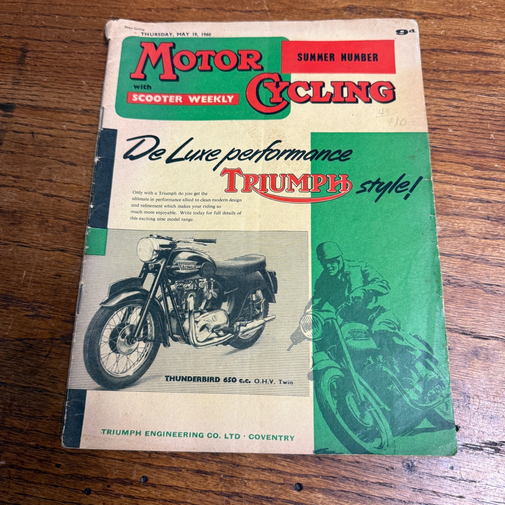 Vintage Motor Cycling Magazine May 1960 Triumph Thunderbird 650cc Motorcycling