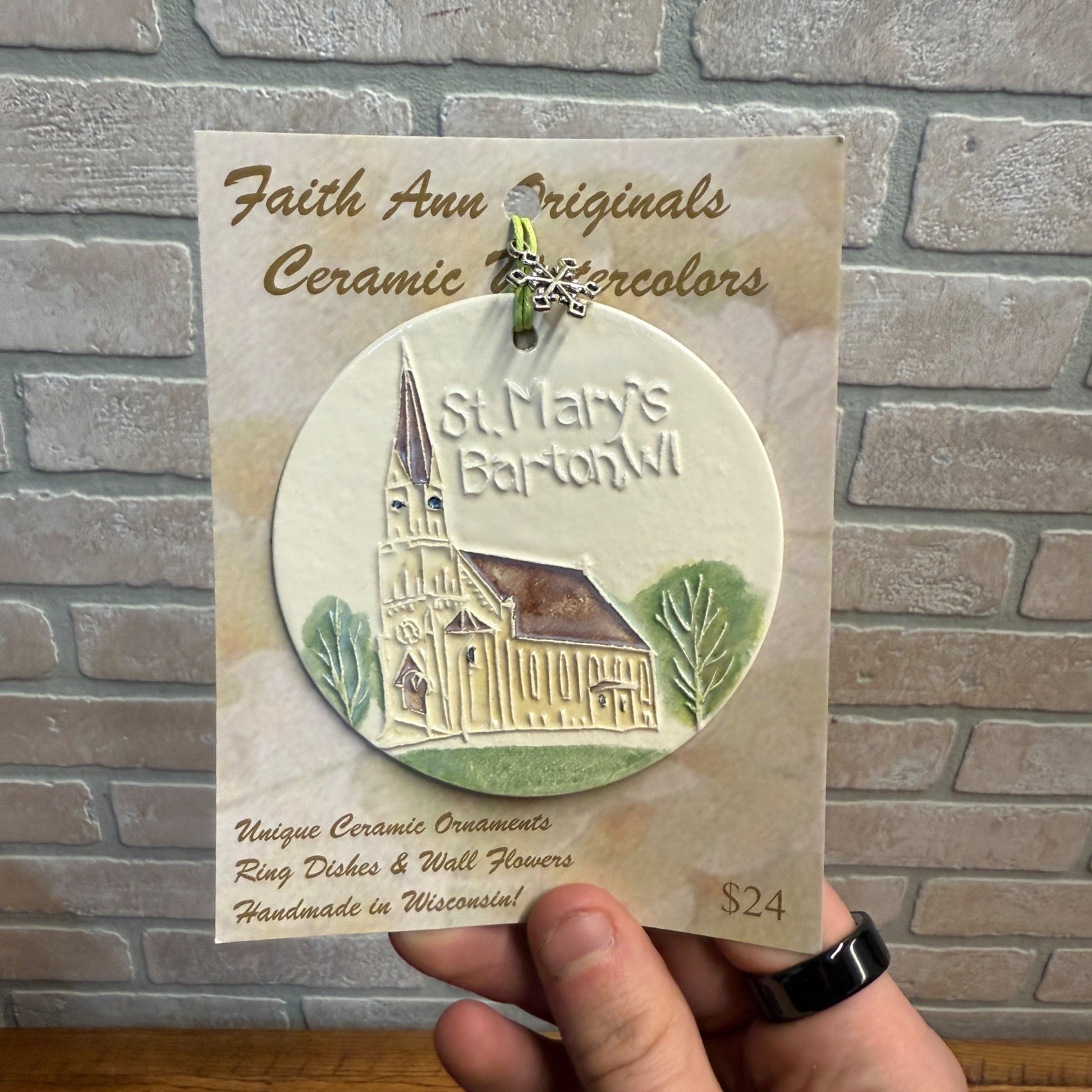 St Mary's Church Barton Wisconsin Ceramic Ornament West Bend NEW