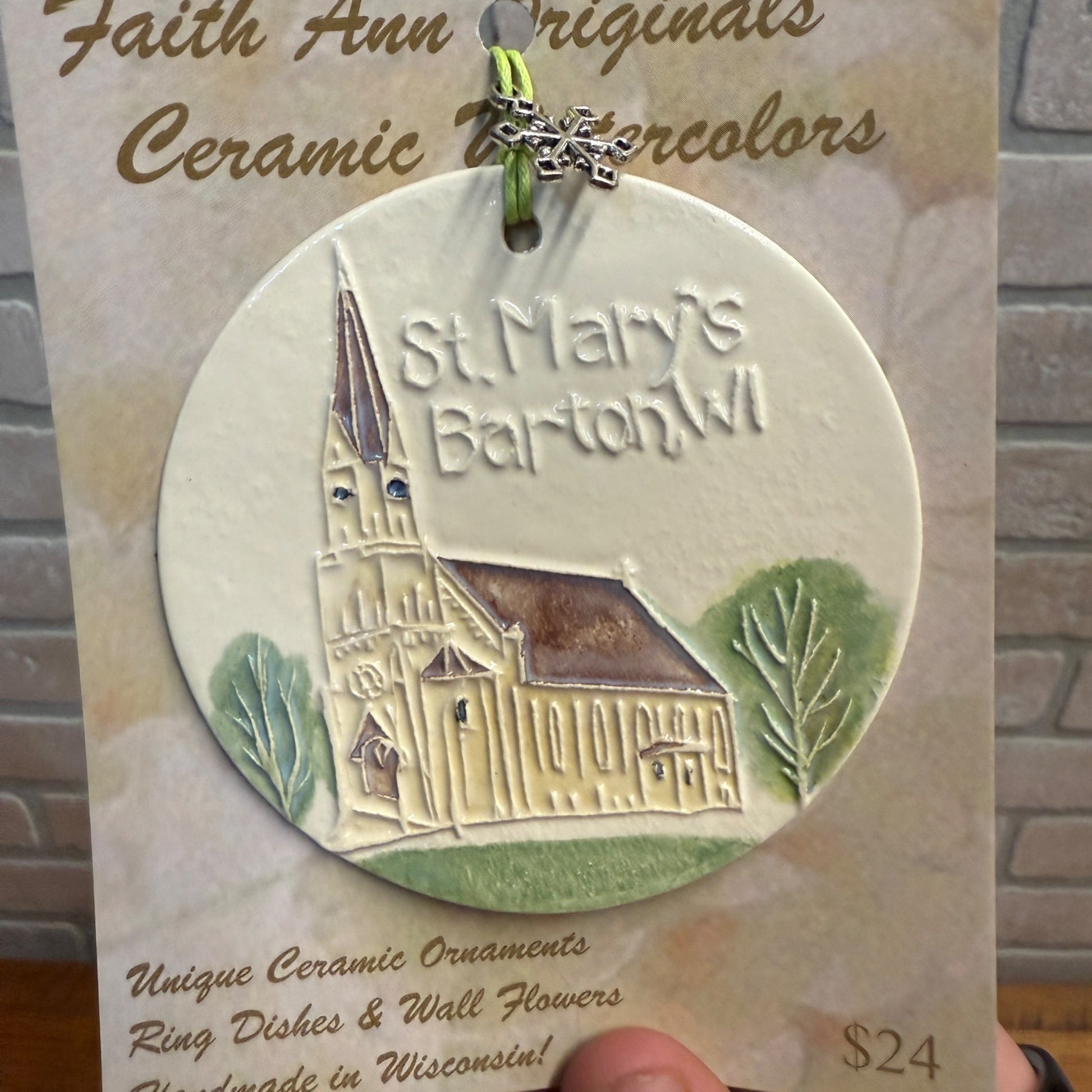 St Mary's Church Barton Wisconsin Ceramic Ornament West Bend NEW