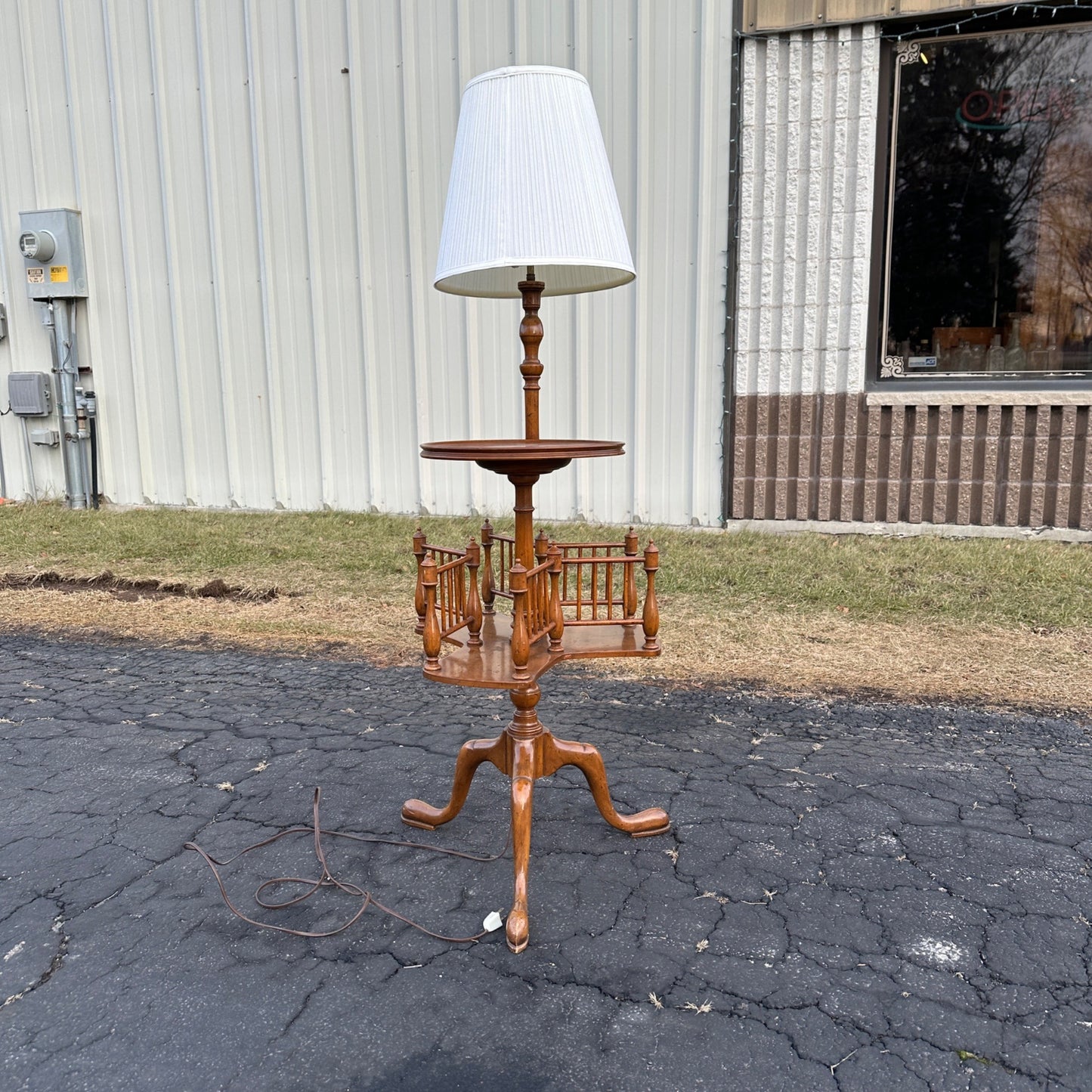 Vintage Mid Century Side End Table Lamp w/ Rotating Book Storage Bookshelf