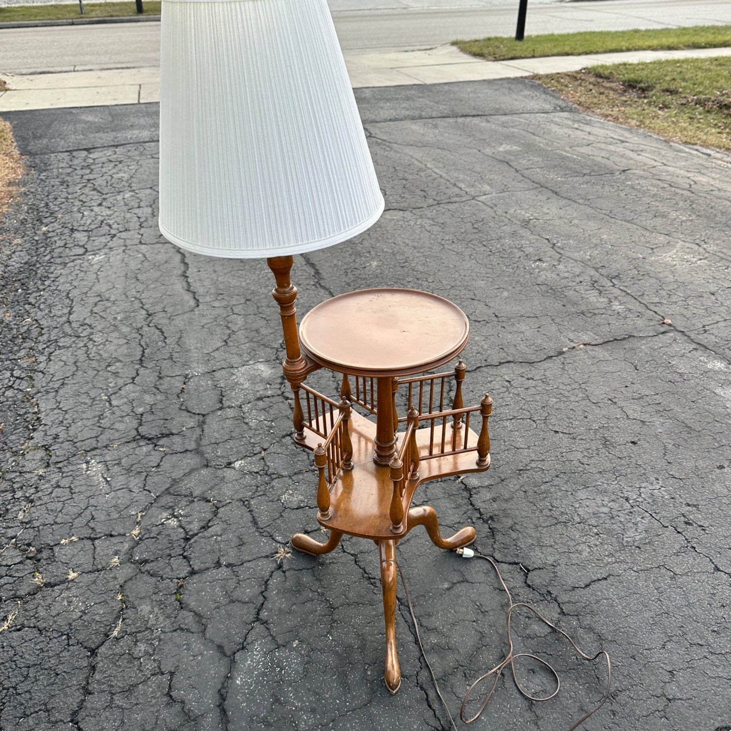 Vintage Mid Century Side End Table Lamp w/ Rotating Book Storage Bookshelf