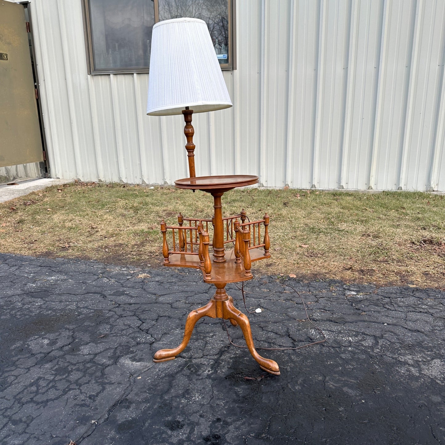 Vintage Mid Century Side End Table Lamp w/ Rotating Book Storage Bookshelf