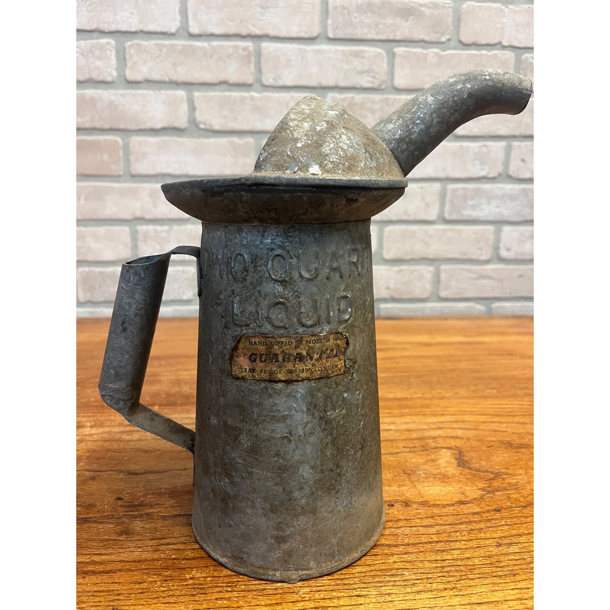 Vintage Galvanized Metal Oil Can With Pour Spout Two Quart (2) Size NYC- PA Approved Type Primitive Garage Decor