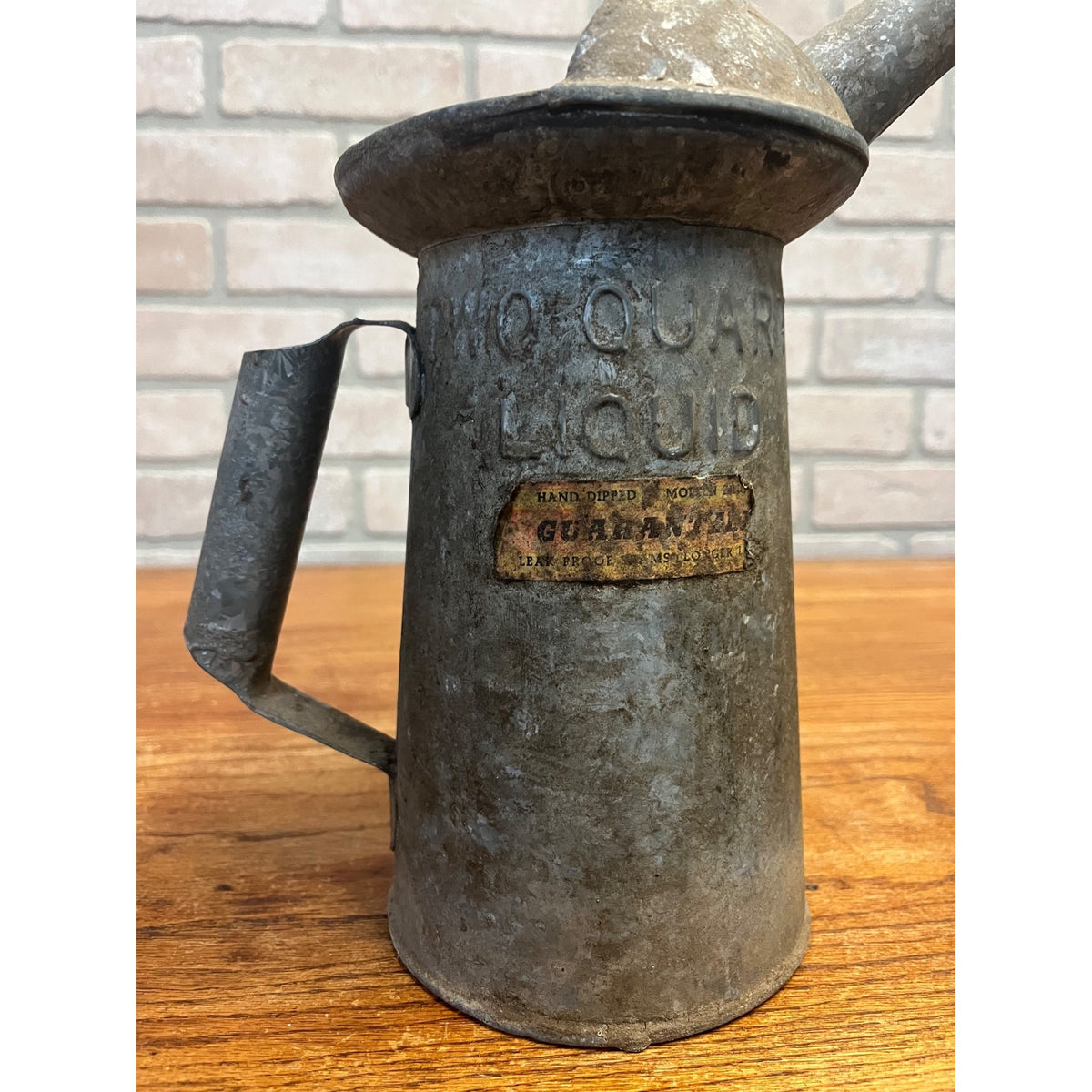 Vintage Galvanized Metal Oil Can With Pour Spout Two Quart (2) Size NYC- PA Approved Type Primitive Garage Decor