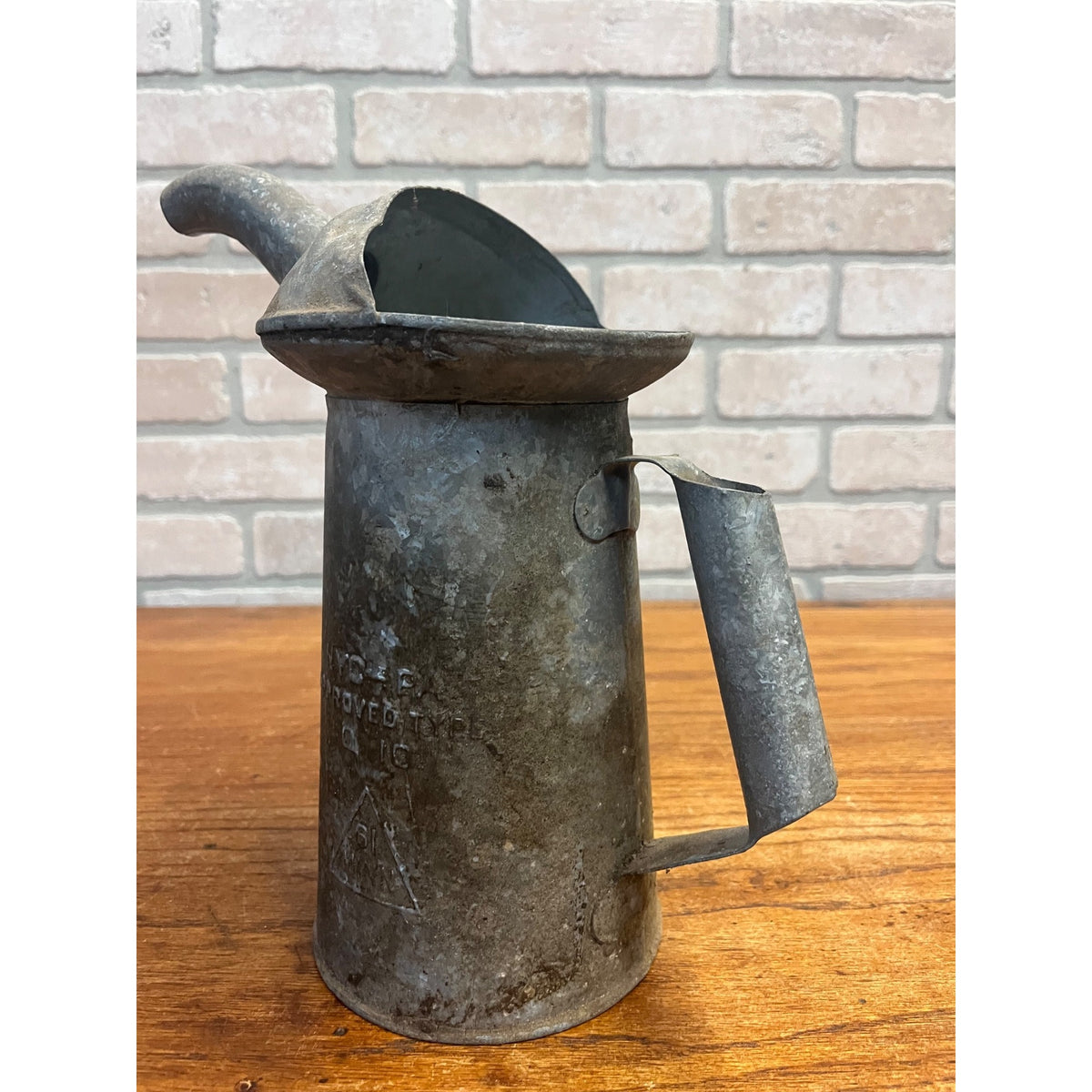 Vintage Galvanized Metal Oil Can With Pour Spout Two Quart (2) Size NYC- PA Approved Type Primitive Garage Decor