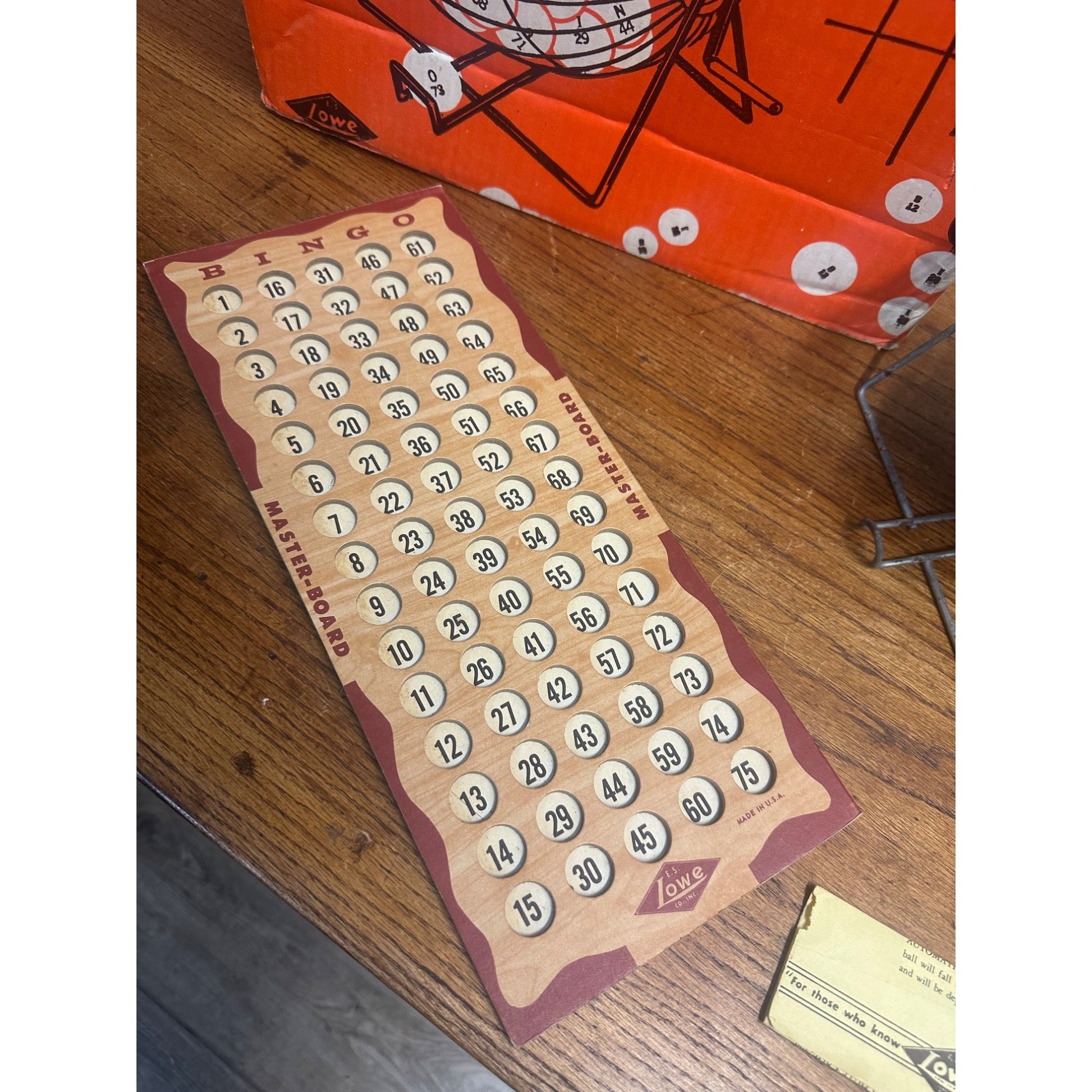 Lowe 1941 Bingo Party Set Cards, Master Board, Chute Cage, Balls, Box, Markers