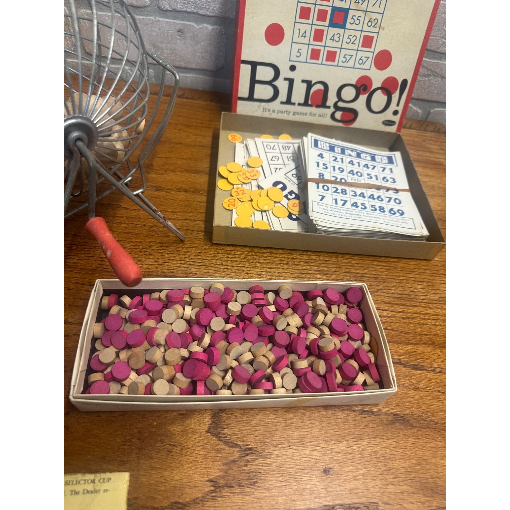Lowe 1941 Bingo Party Set Cards, Master Board, Chute Cage, Balls, Box, Markers