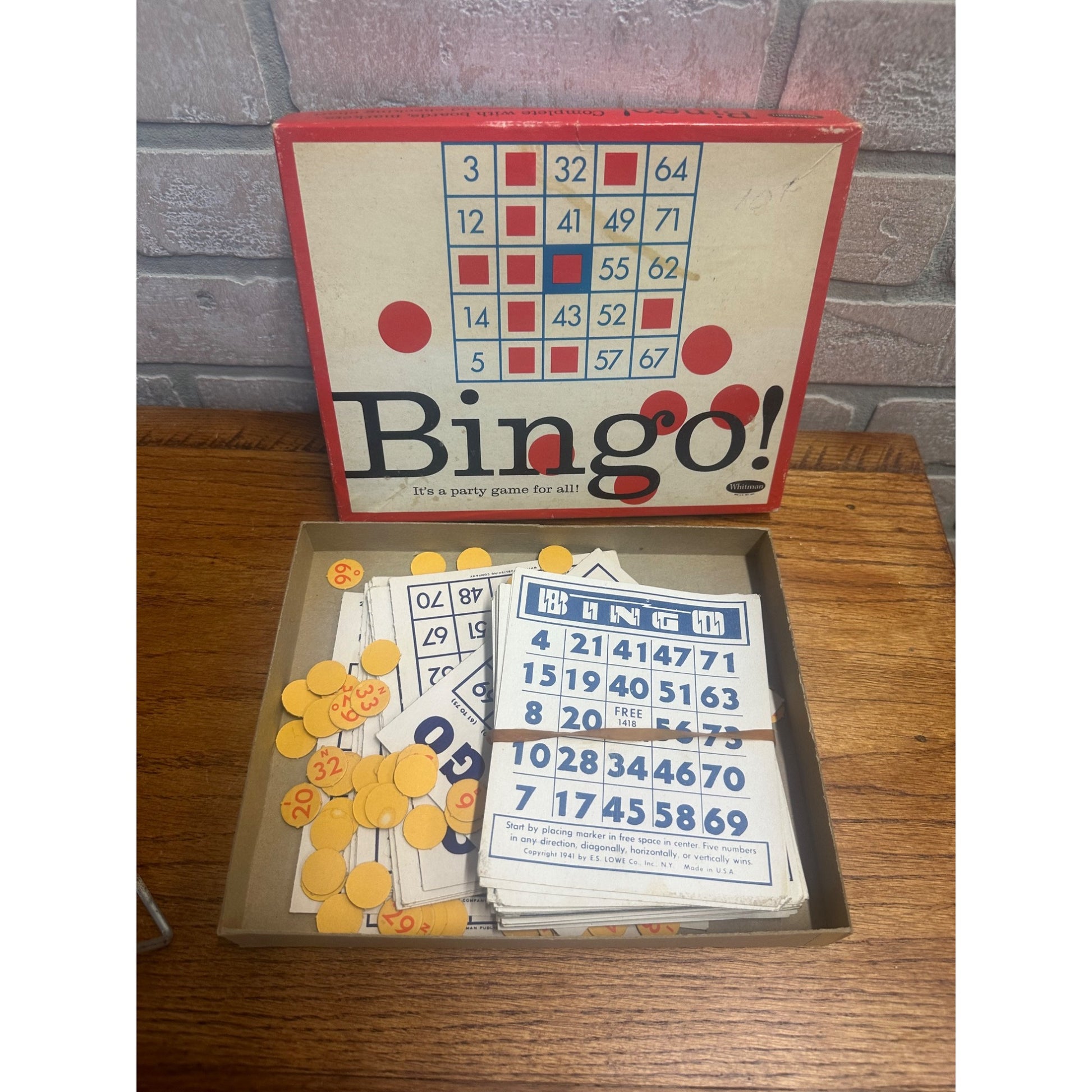 Lowe 1941 Bingo Party Set Cards, Master Board, Chute Cage, Balls, Box, Markers