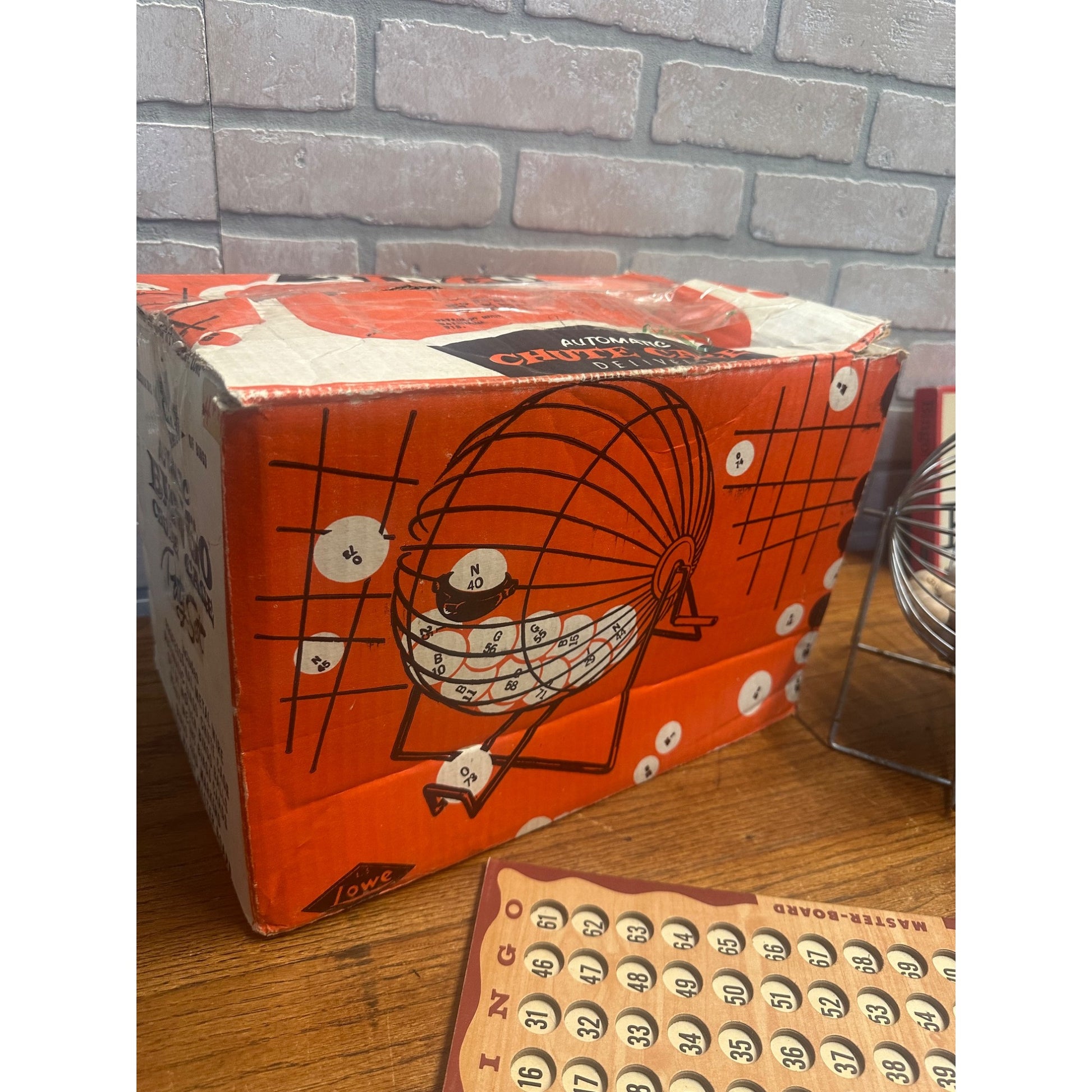 Lowe 1941 Bingo Party Set Cards, Master Board, Chute Cage, Balls, Box, Markers