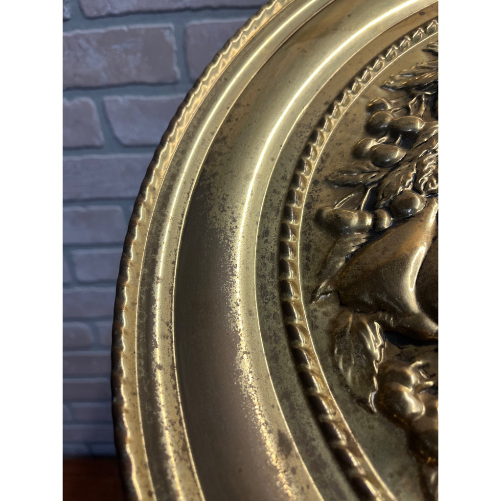 Vintage Embossed Brass Fruit Charger Tray Pineapple Grapes Wall Hanging 16.5"