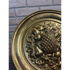Vintage Embossed Brass Fruit Charger Tray Pineapple Grapes Wall Hanging 16.5"