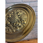 Vintage Embossed Brass Fruit Charger Tray Pineapple Grapes Wall Hanging 16.5"