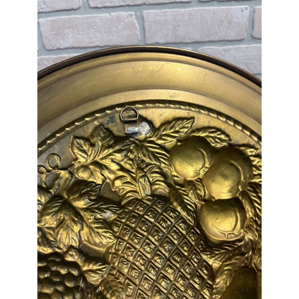 Vintage Embossed Brass Fruit Charger Tray Pineapple Grapes Wall Hanging 16.5"