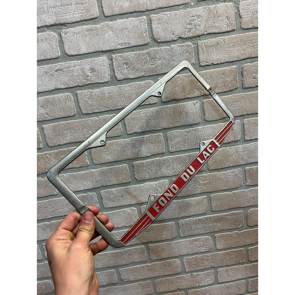 Vintage Fond du Lac Wisconsin Metal Booster License Plate Frame 1940s LARGE