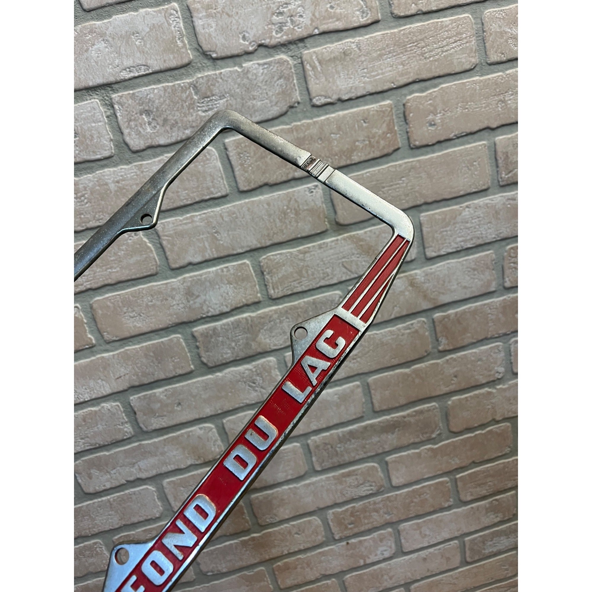 Vintage Fond du Lac Wisconsin Metal Booster License Plate Frame 1940s LARGE