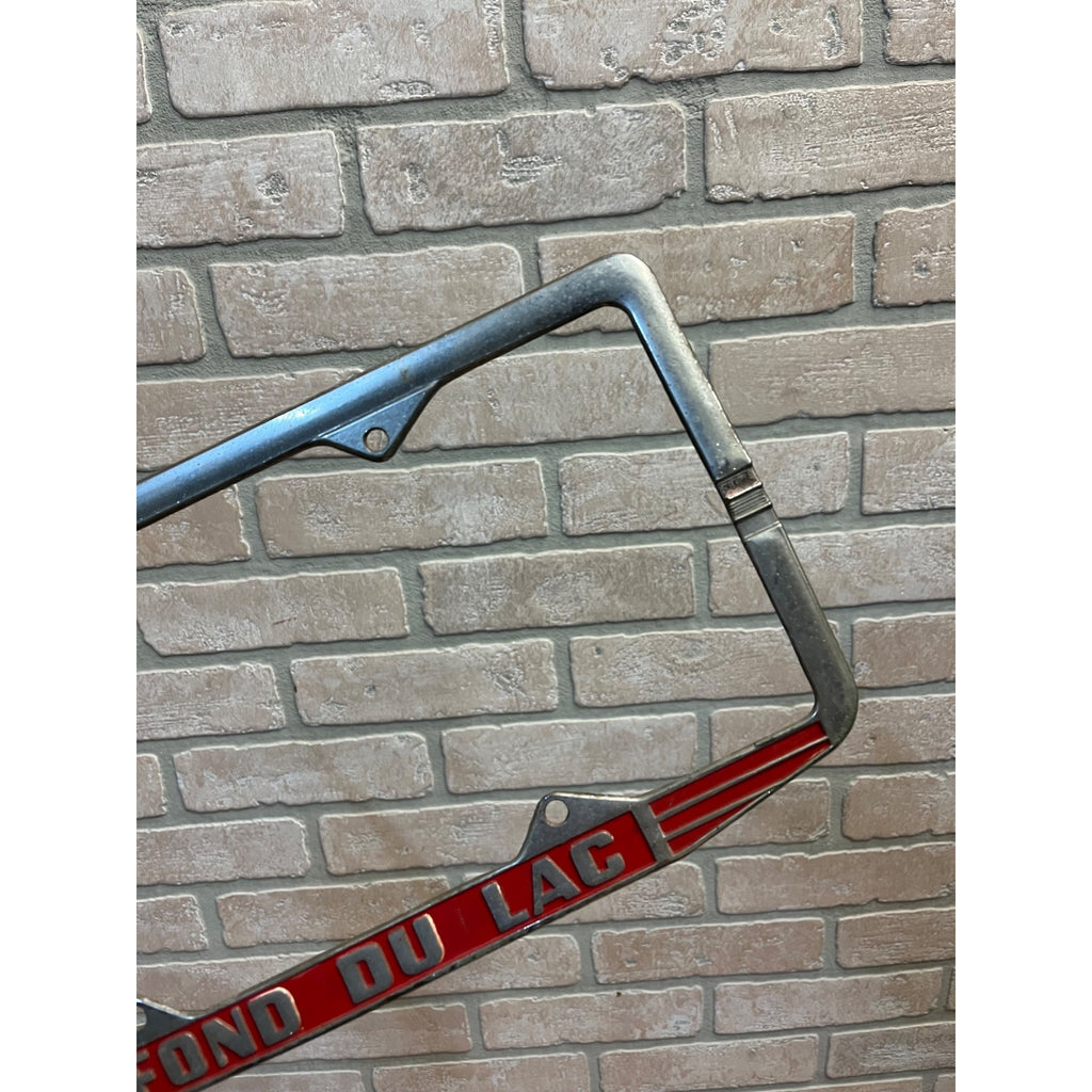 Vintage Fond du Lac Wisconsin Metal Booster License Plate Frame 1940s LARGE