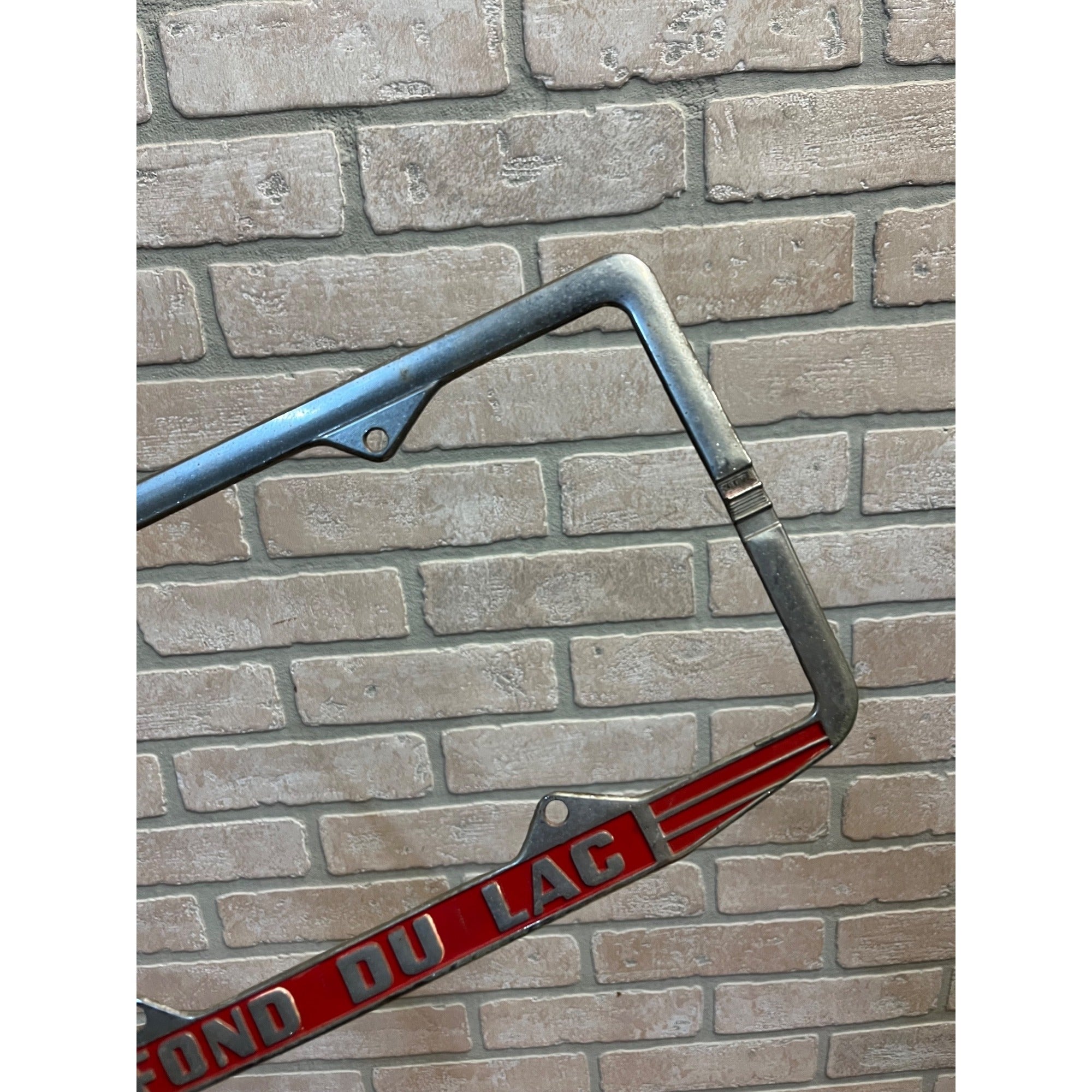 Vintage Fond du Lac Wisconsin Metal Booster License Plate Frame 1940s LARGE