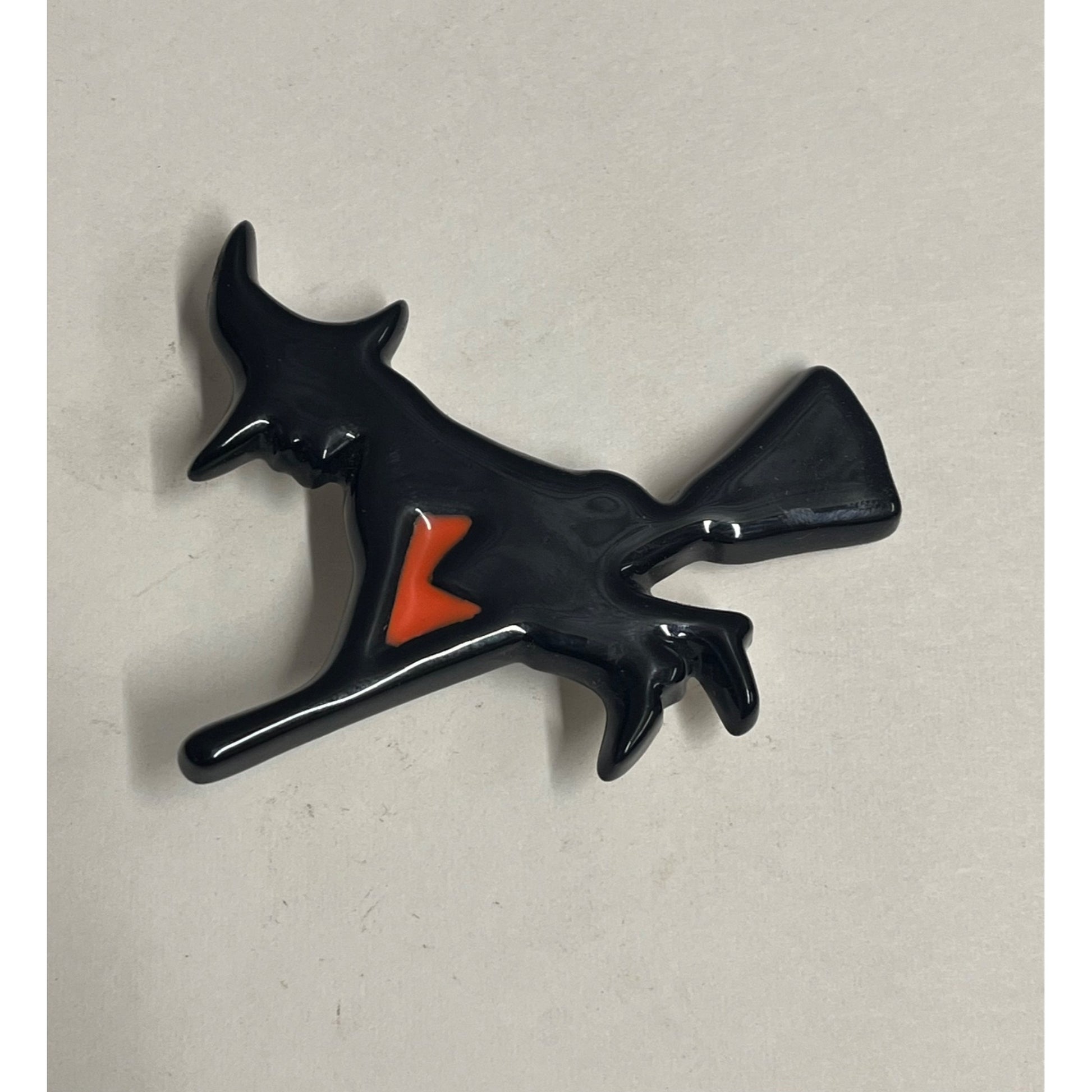 Vintage 1970s Halloween Flying Witch Black & Orange Brooch Pin Pinback