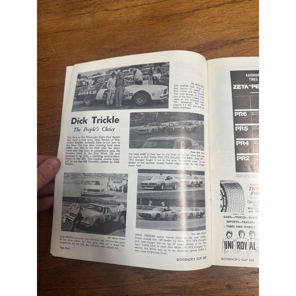 1974 Governor's Cup 250 Mile Race National Championship Souvenir Program Wisconsin