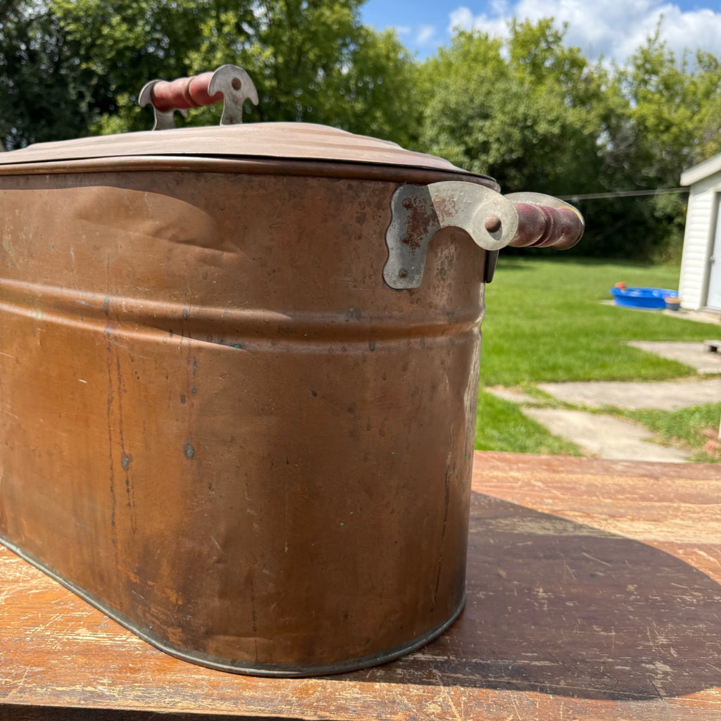 Vintage 1920s Copper Boiler Wash Tub Revere Brand w/ Lid Farmhouse Canning CLEAN
