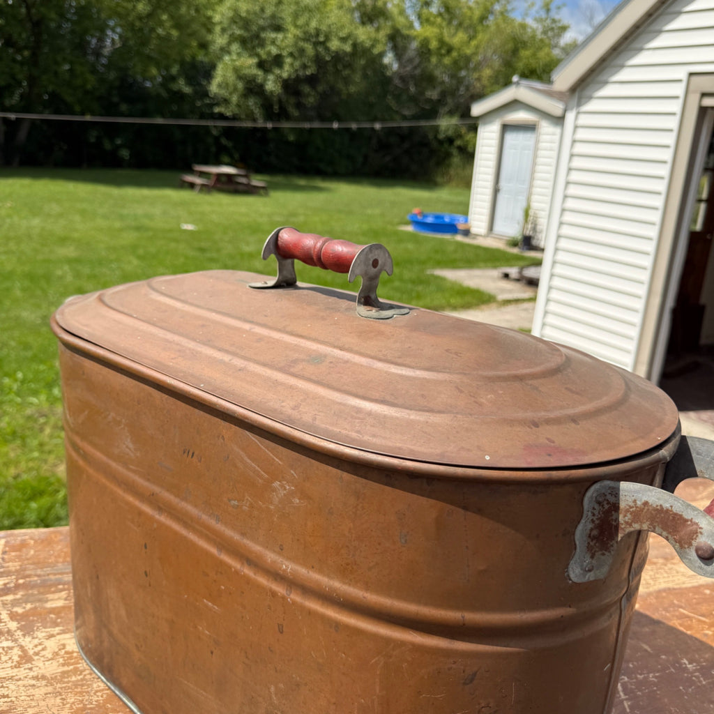 Vintage 1920s Copper Boiler Wash Tub Revere Brand w/ Lid Farmhouse Canning CLEAN