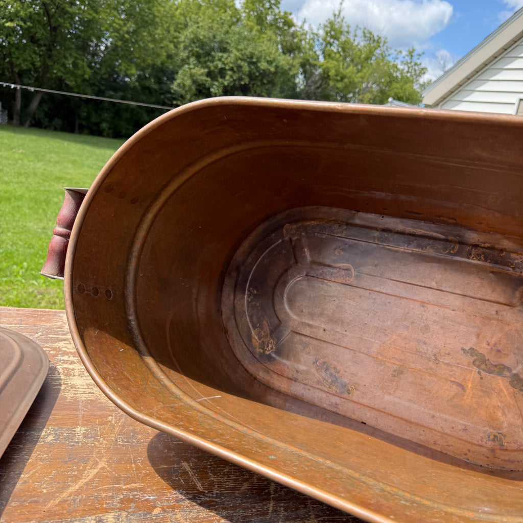 Vintage 1920s Copper Boiler Wash Tub Revere Brand w/ Lid Farmhouse Canning CLEAN