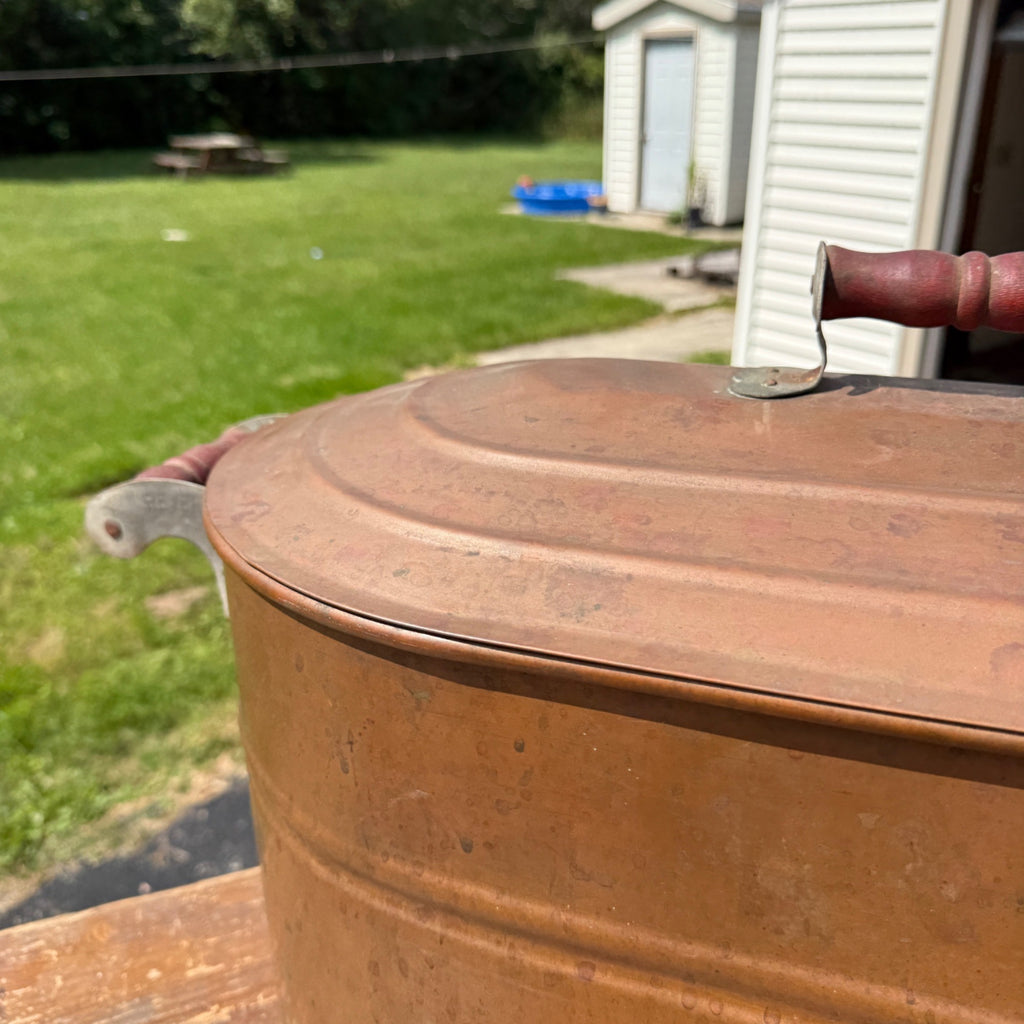 Vintage 1920s Copper Boiler Wash Tub Revere Brand w/ Lid Farmhouse Canning CLEAN