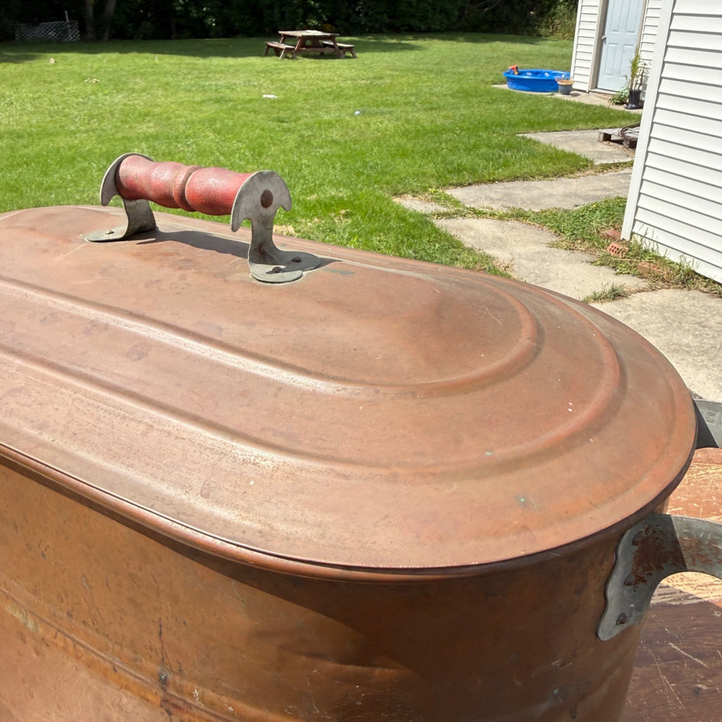 Vintage 1920s Copper Boiler Wash Tub Revere Brand w/ Lid Farmhouse Canning CLEAN
