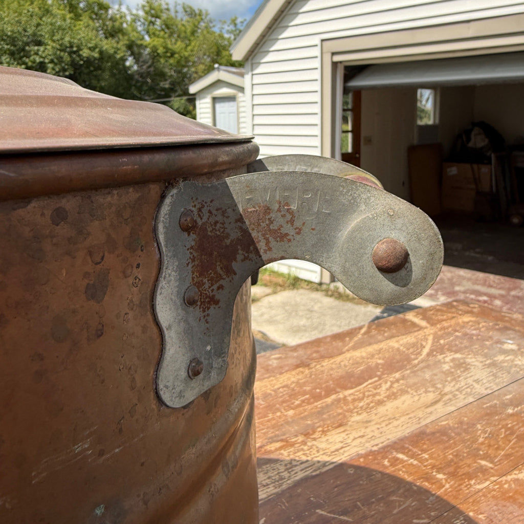 Vintage 1920s Copper Boiler Wash Tub Revere Brand w/ Lid Farmhouse Canning CLEAN