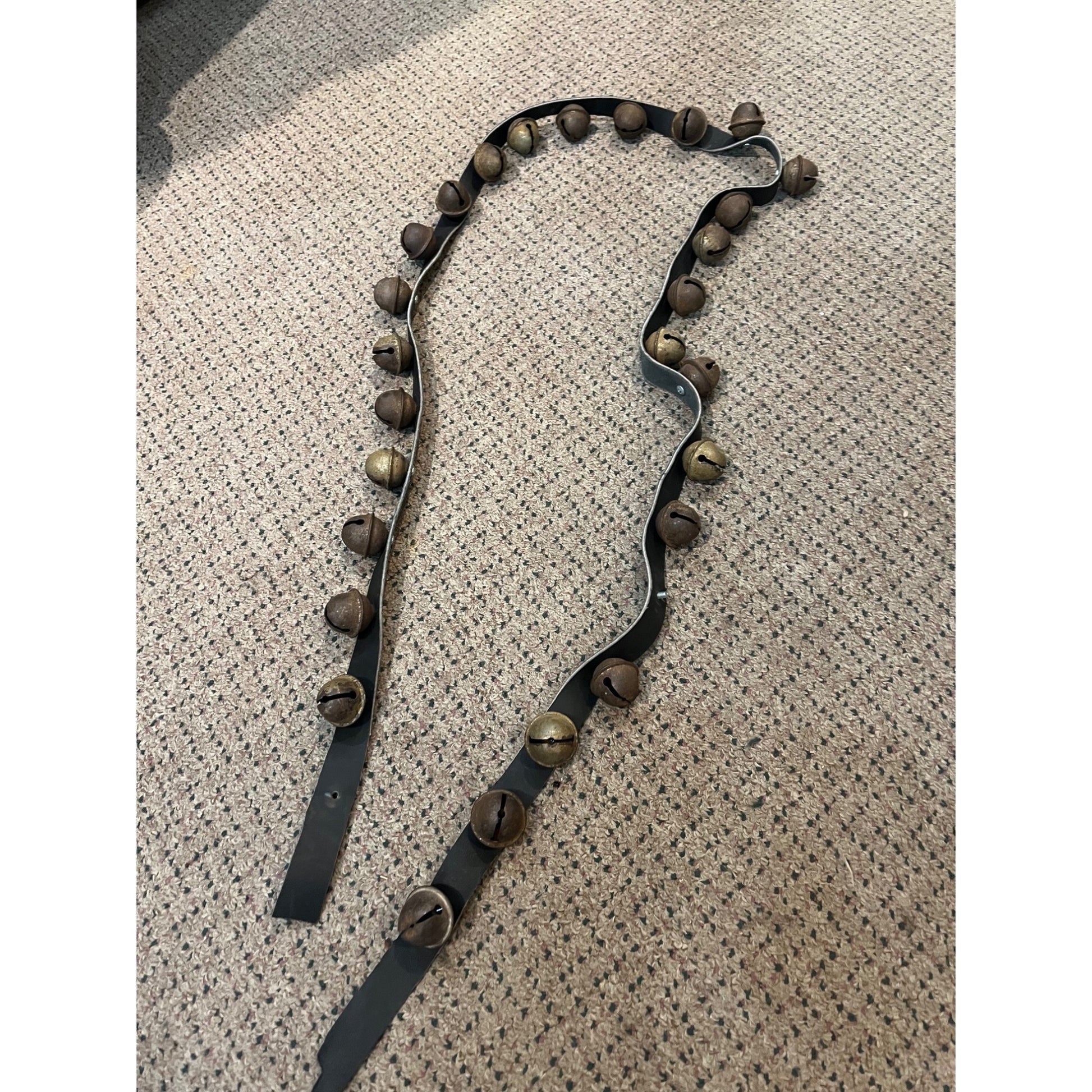 Antique Vintage Sleigh Bells 78" Horse Jingle Bells Christmas Black Leather