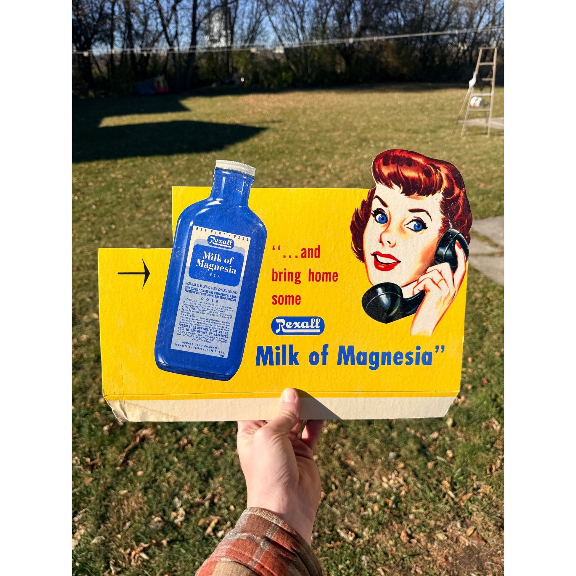 Vintage 1950s Rexall Milk of Magenisa Drug Store Display Advertising Sign