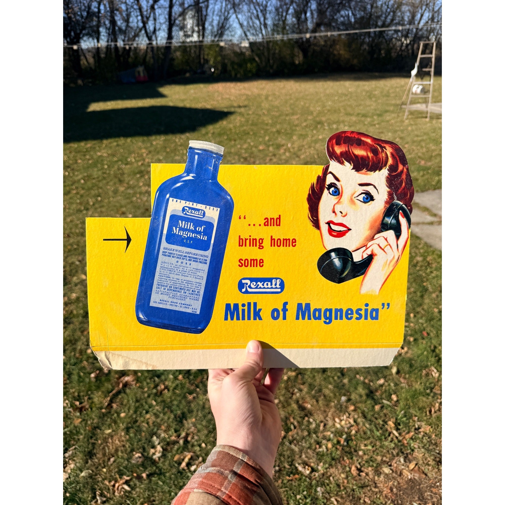 Vintage 1950s Rexall Milk of Magenisa Drug Store Display Advertising Sign