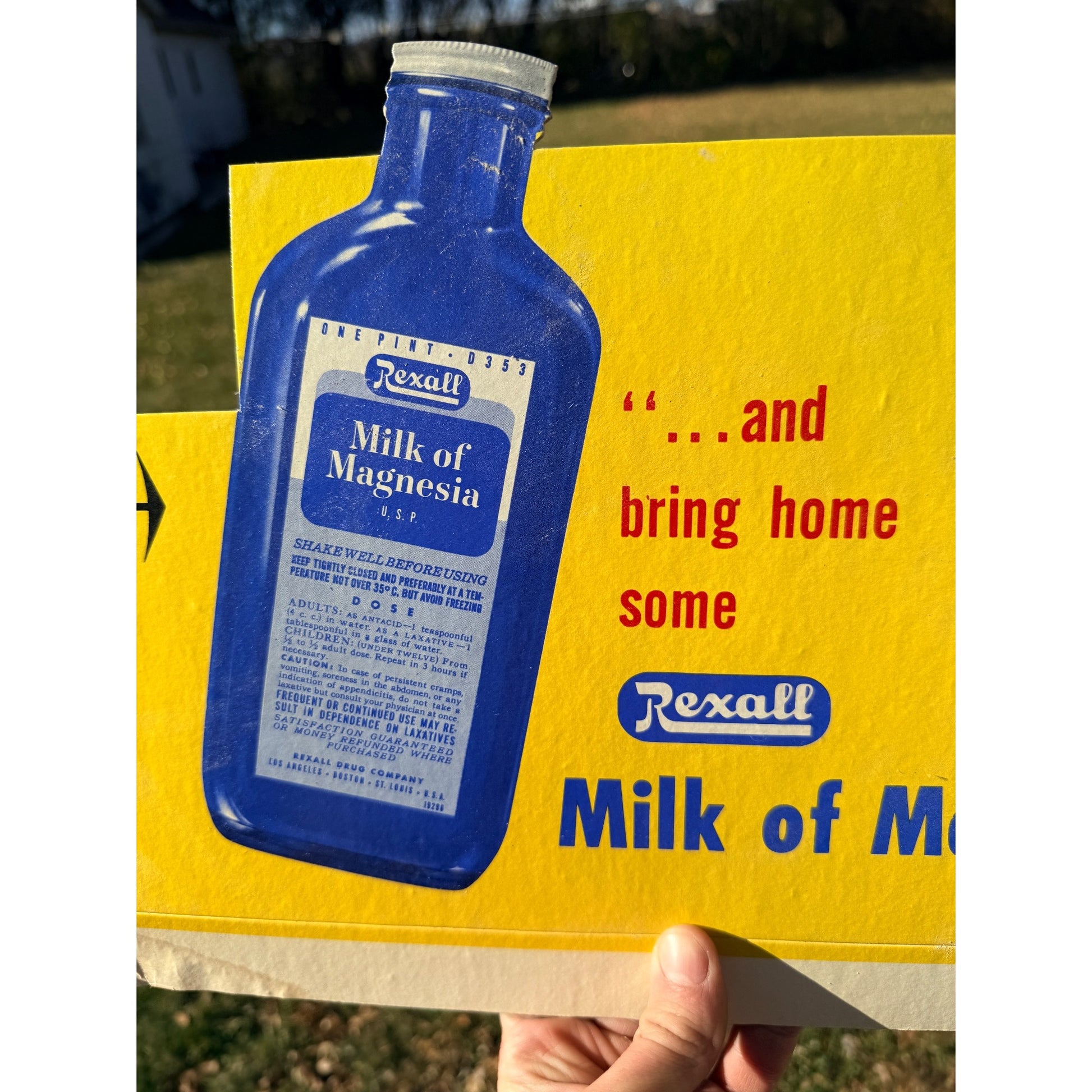 Vintage 1950s Rexall Milk of Magenisa Drug Store Display Advertising Sign