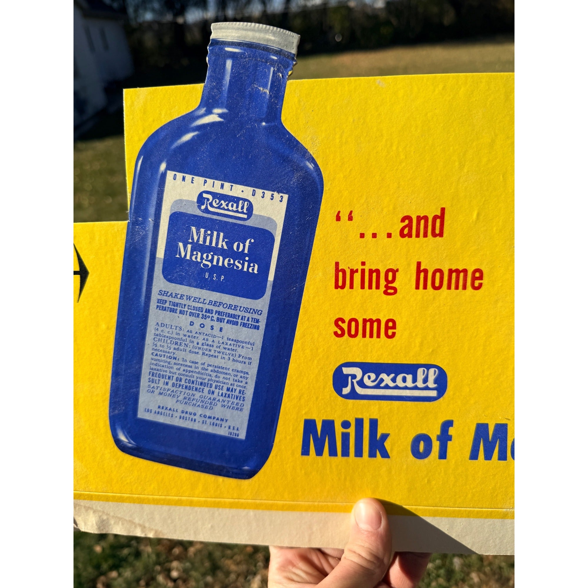 Vintage 1950s Rexall Milk of Magenisa Drug Store Display Advertising Sign