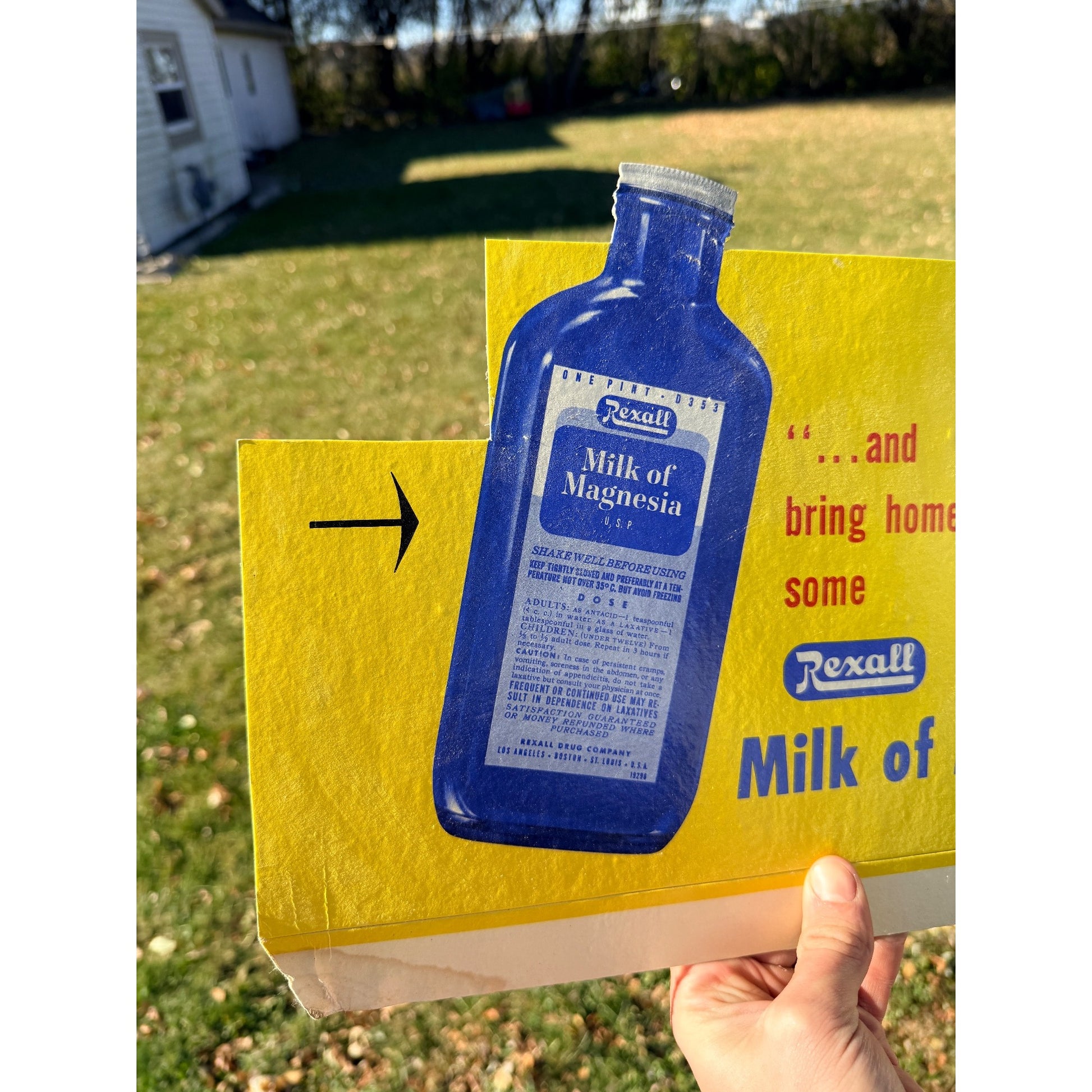 Vintage 1950s Rexall Milk of Magenisa Drug Store Display Advertising Sign