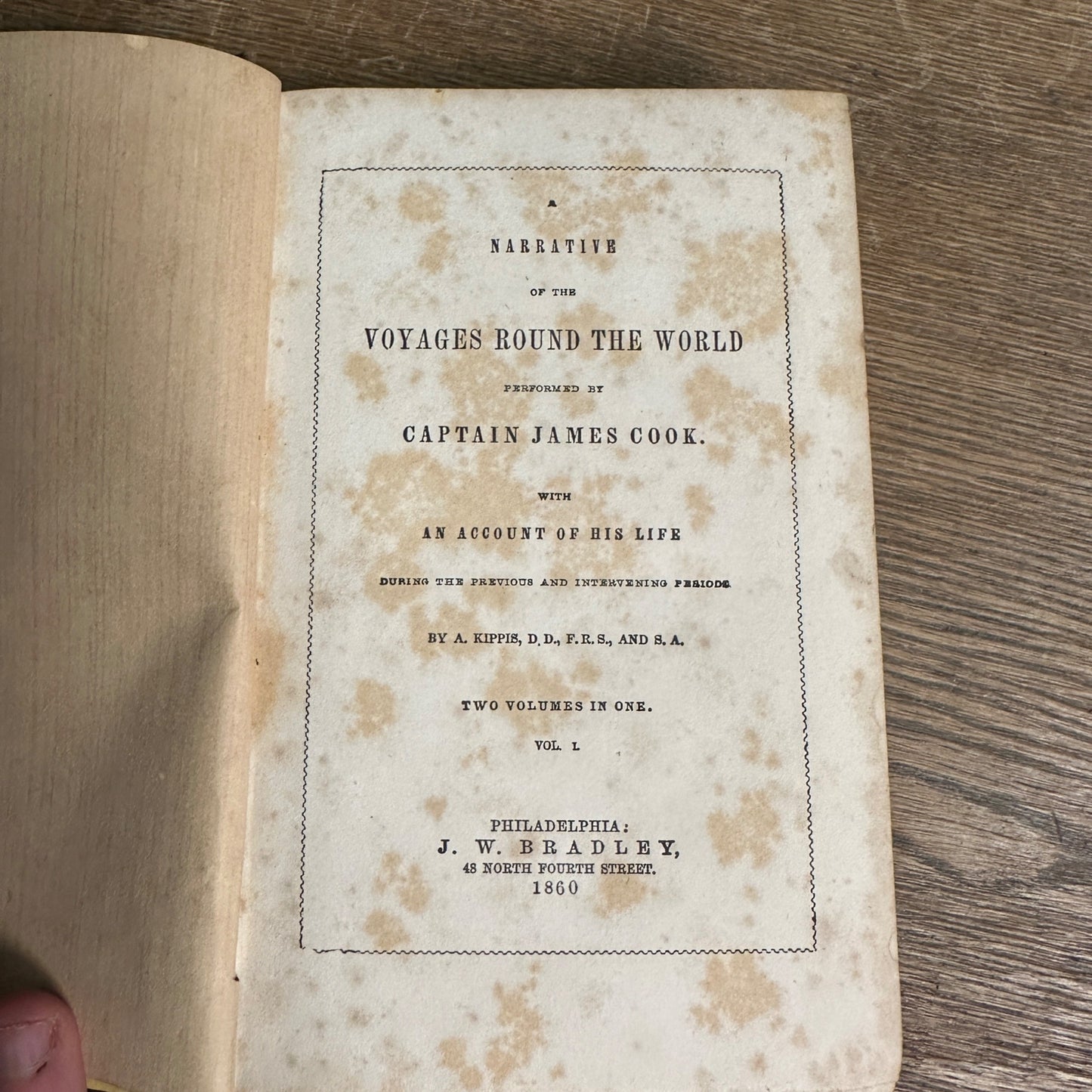 Antique 1860 Printing Of Voyages Round The World Captain James Cook Book Kippis