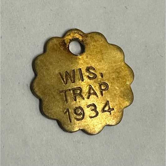 Vintage 1934 Wisconsin Trap Tag Trapping Hunting License