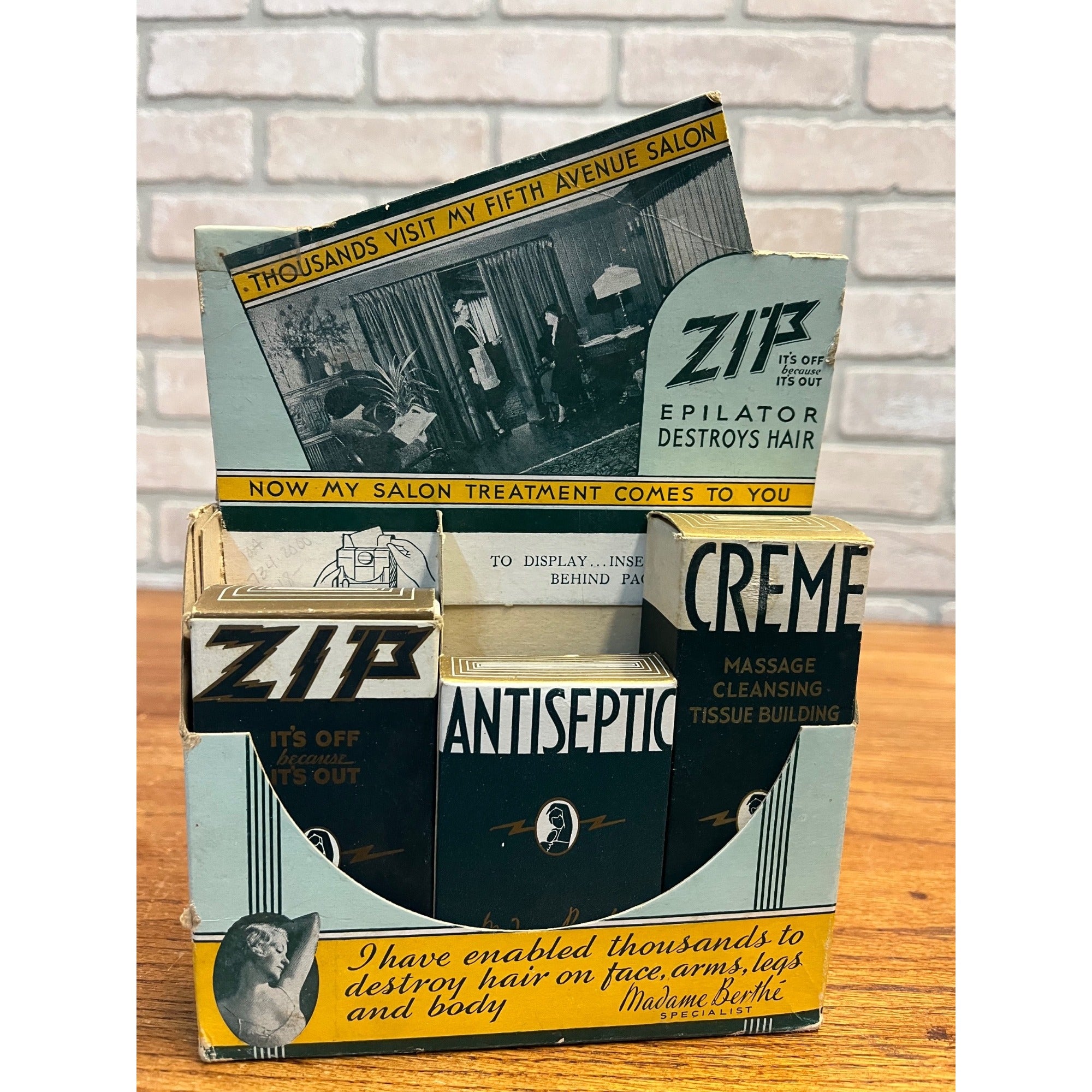 Vintage 1930s Art Deco Zip Hair Remover Store Advertising Display Salon Barber