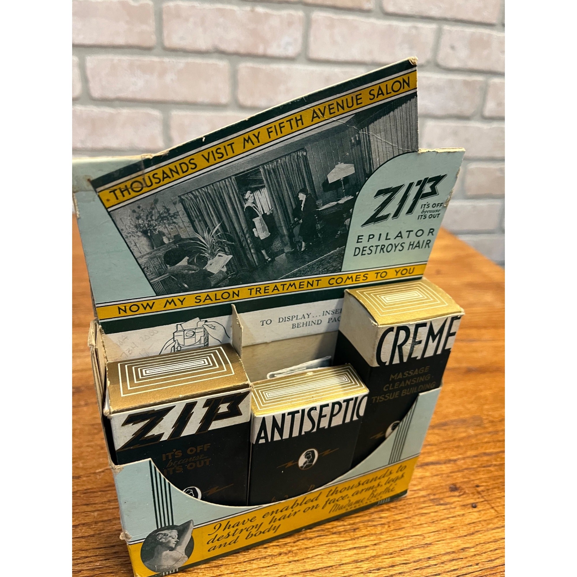 Vintage 1930s Art Deco Zip Hair Remover Store Advertising Display Salon Barber
