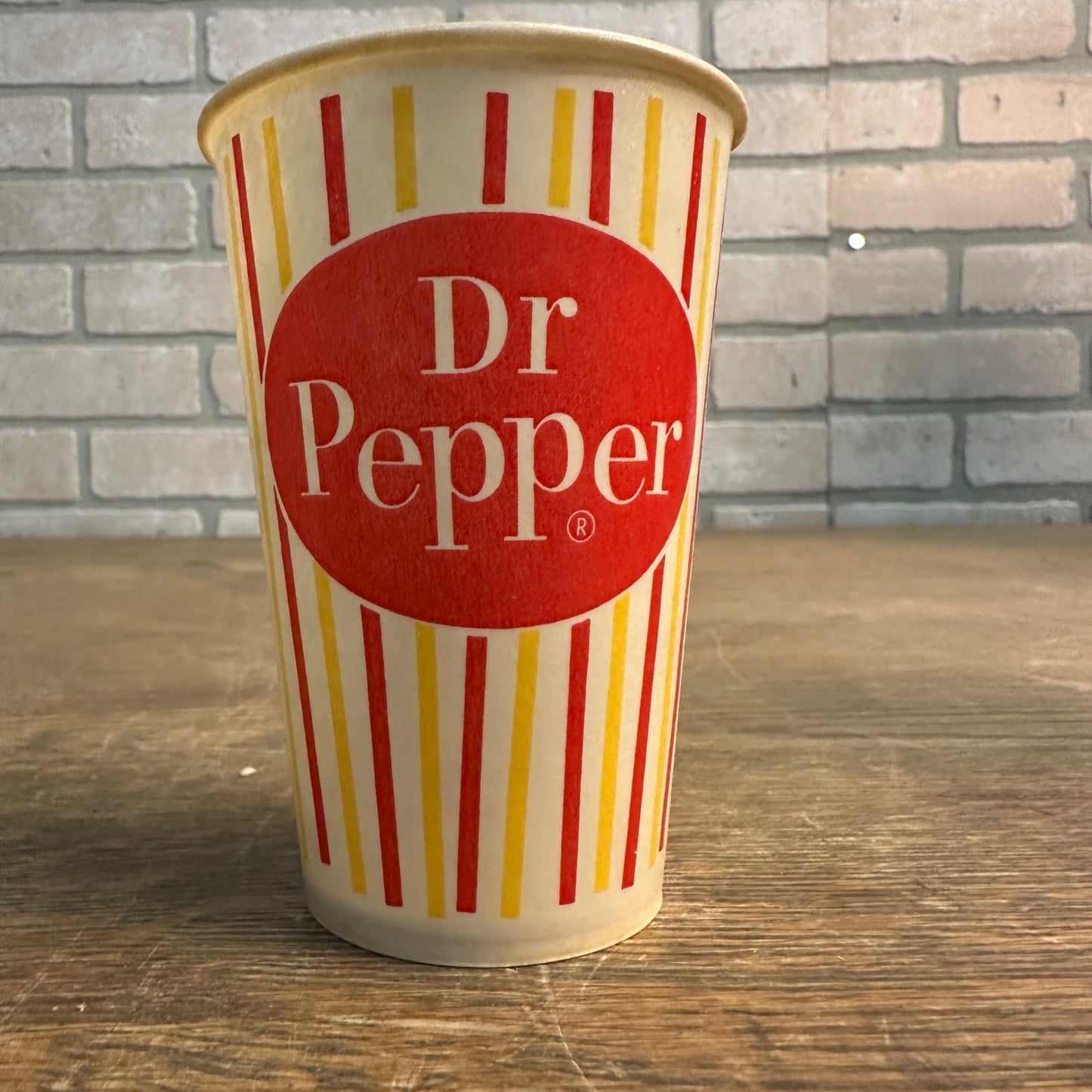 Dr Pepper Red & yellow Striped Paper Wax Soda Cup Promo