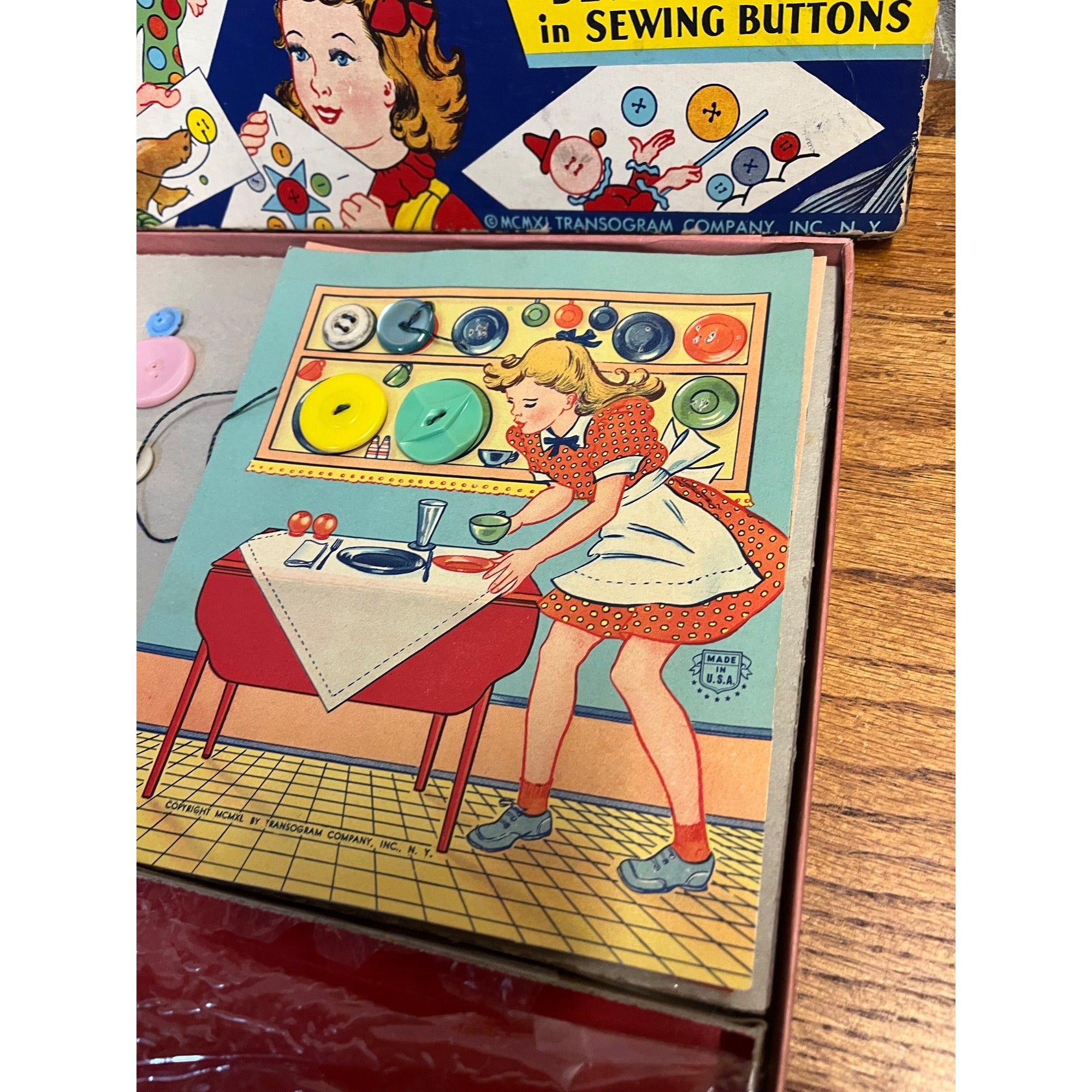 Vintage Button Craft Gold Medal Toy Transogram Company Inc. New York USA 1940 Sewing Practice