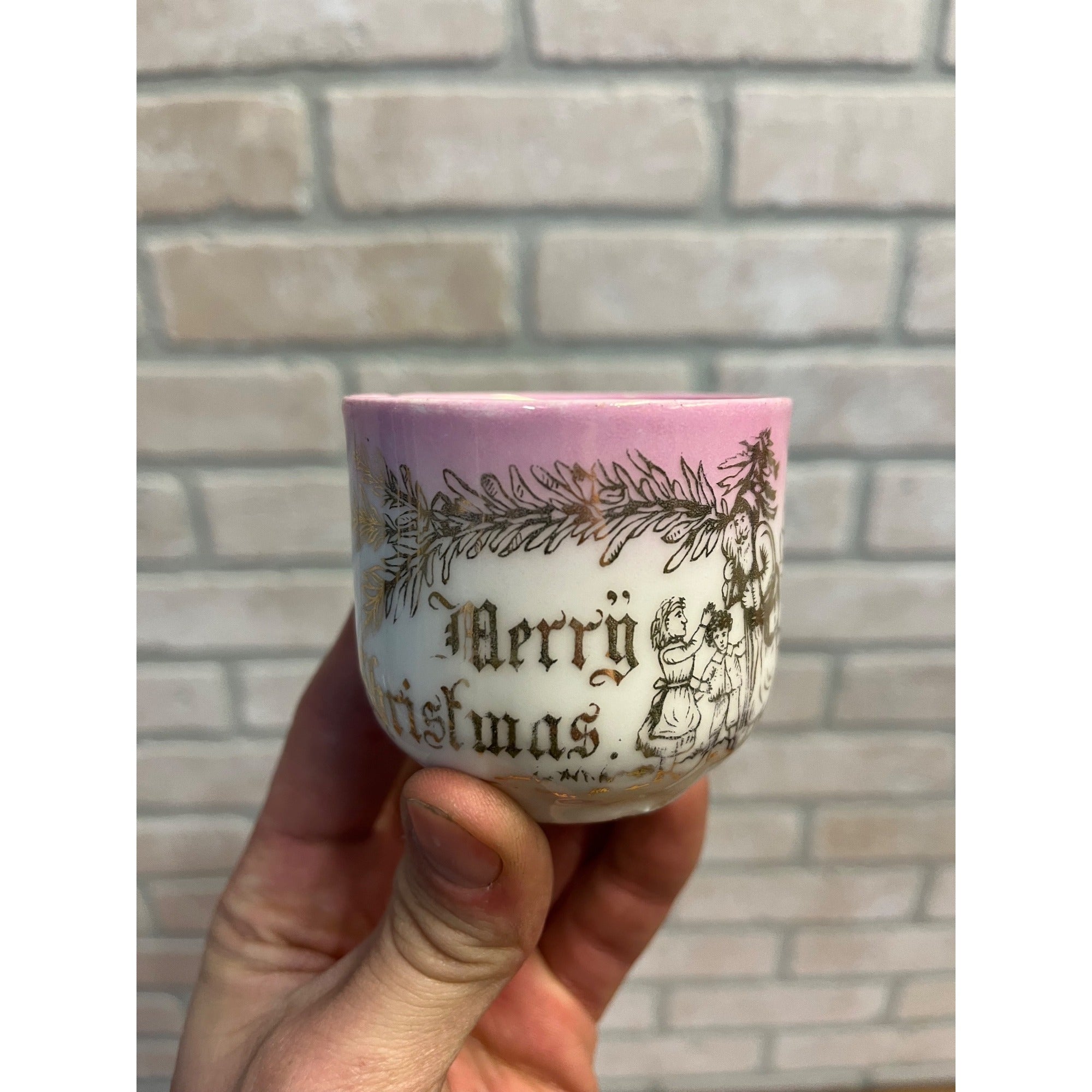 Antique 1890s Leuchtenburg German Christmas Cup w/ Santa Belsnickel Victorian