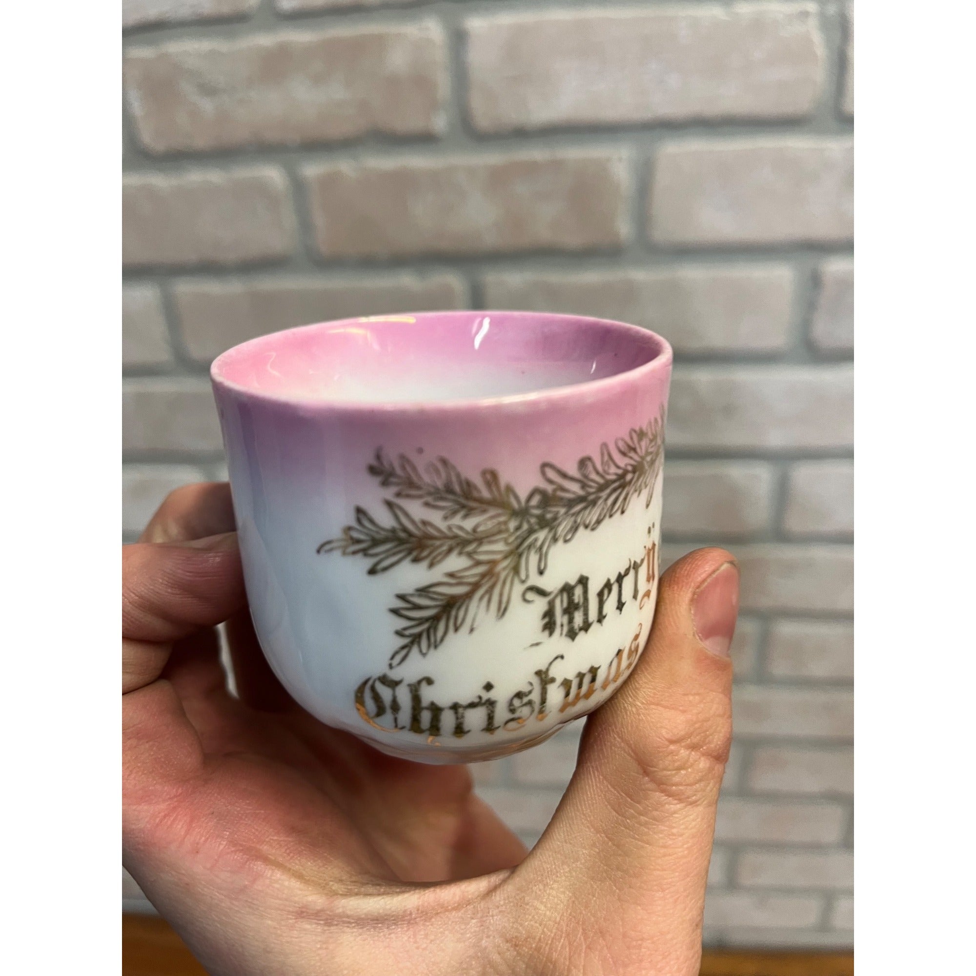 Antique 1890s Leuchtenburg German Christmas Cup w/ Santa Belsnickel Victorian