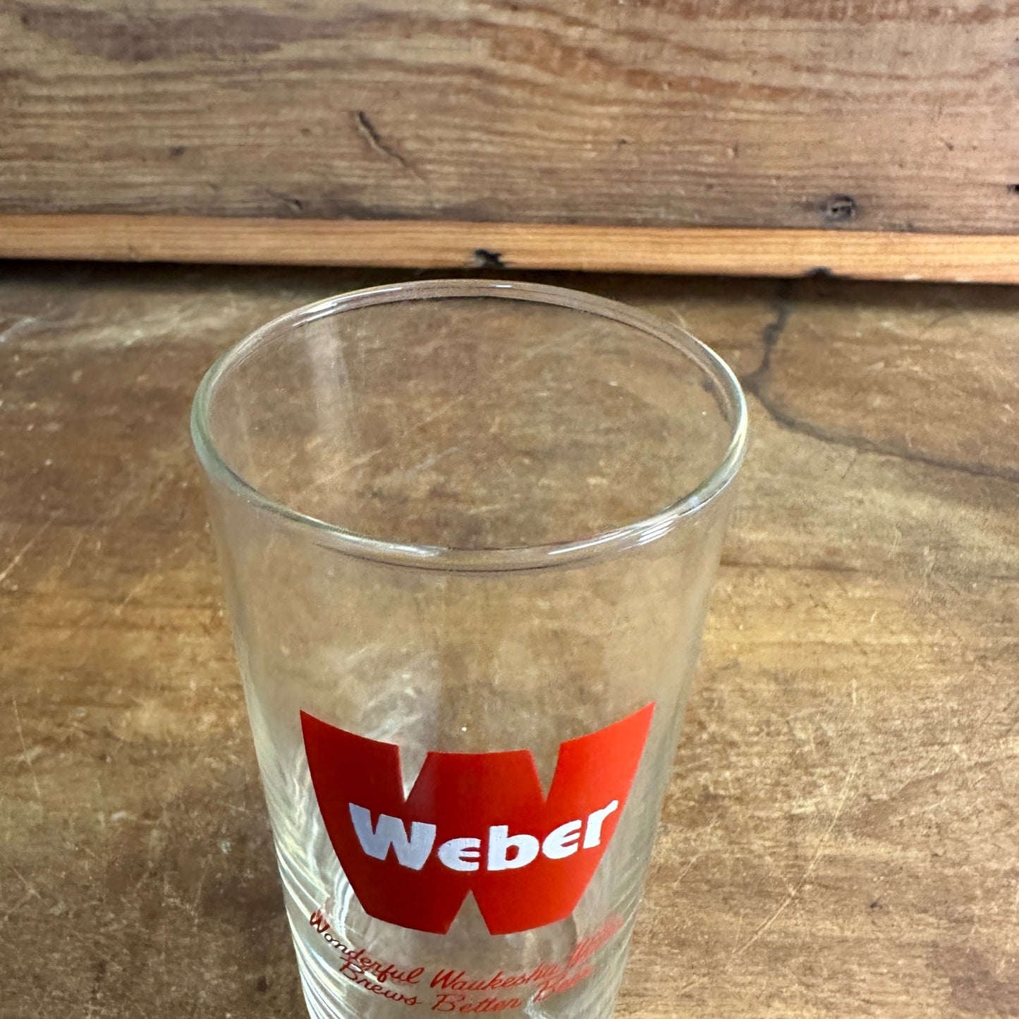 NICE 1950's 4.5" WEBER BEER Glass Wonderful Waukesha Waters Brews Wisconsin